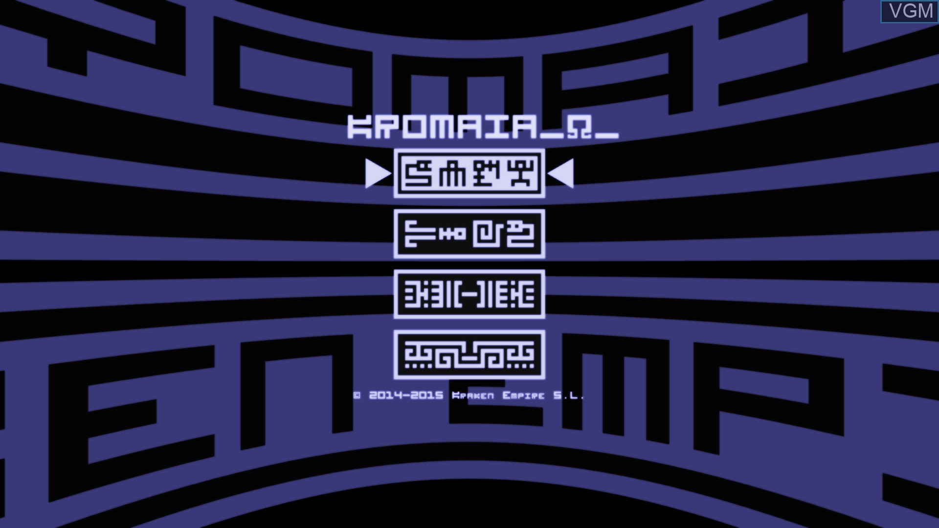 Title screen of the game Kromaia Omega on Sony Playstation 4