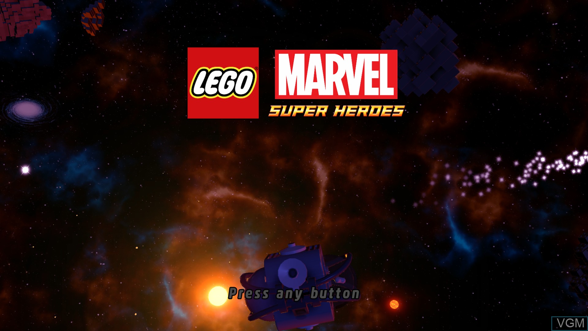 Title screen of the game LEGO Marvel Super Heroes on Sony Playstation 4