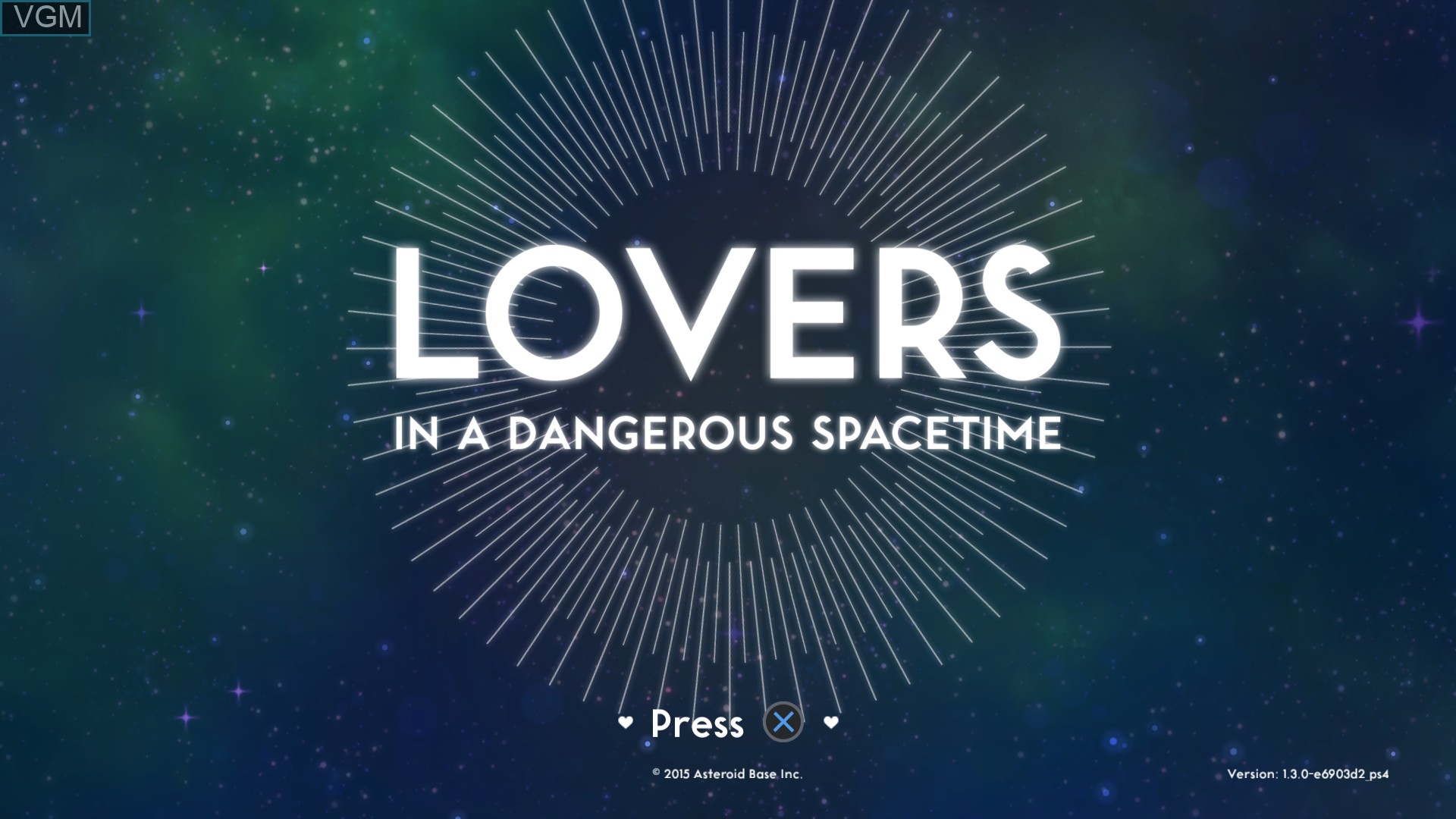 Title screen of the game Lovers in a Dangerous Spacetime on Sony Playstation 4