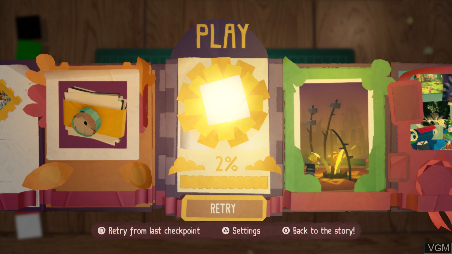 Menu screen of the game Tearaway Unfolded on Sony Playstation 4