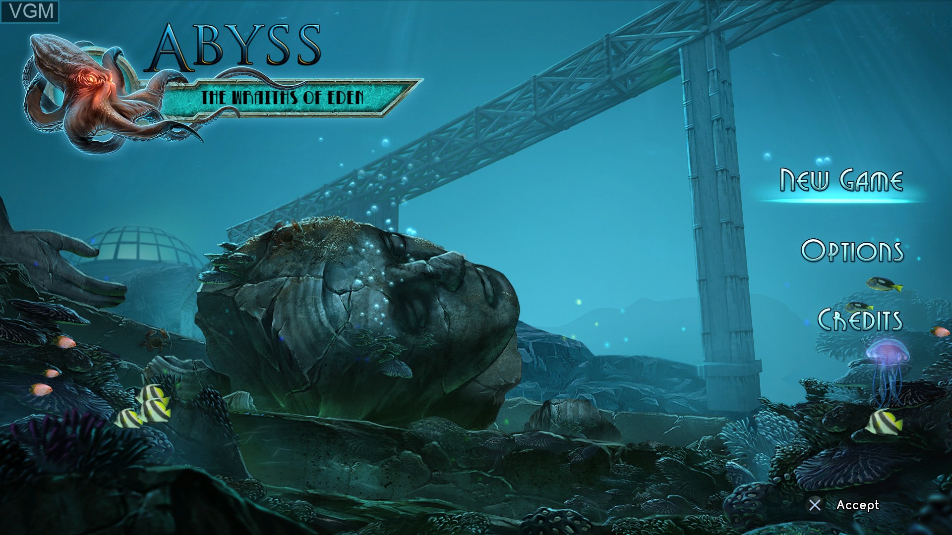 Menu screen of the game Abyss - The Wraiths of Eden on Sony Playstation 4