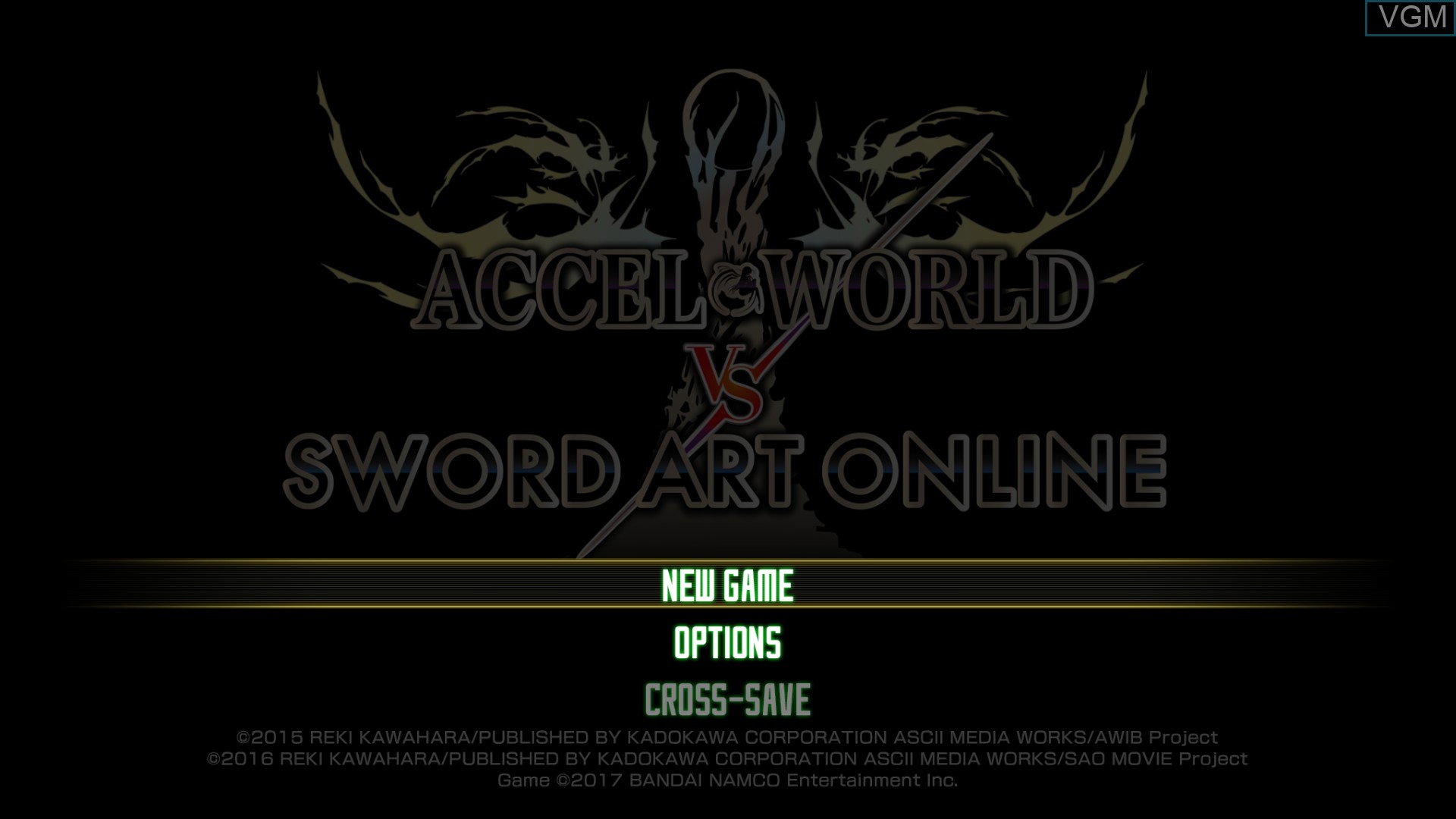 Menu screen of the game Accel World vs. Sword Art Online on Sony Playstation 4