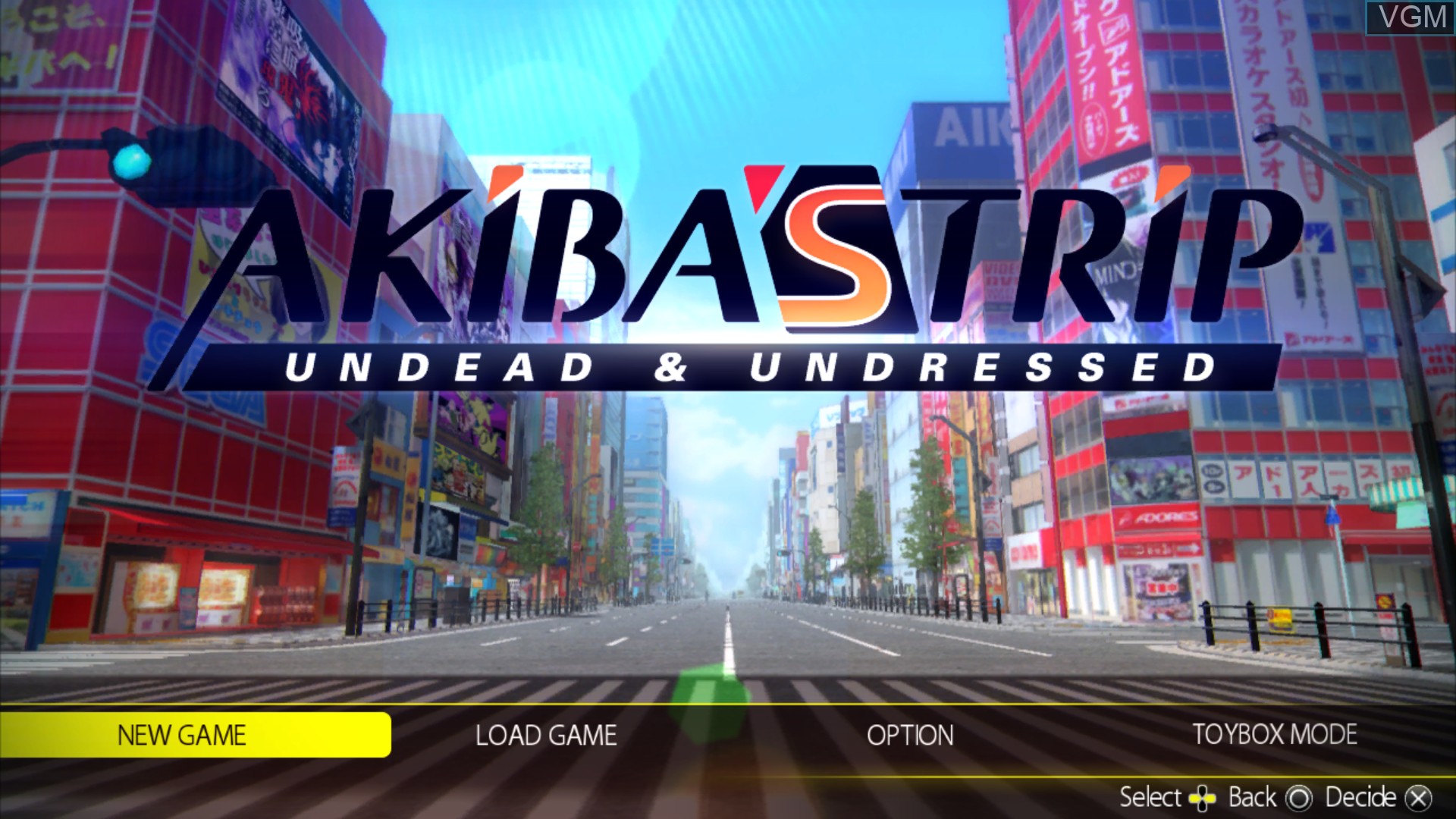 Menu screen of the game Akiba's Trip - Undead & Undressed on Sony Playstation 4