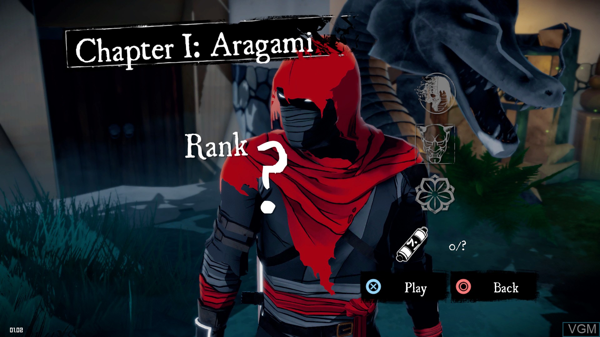 Menu screen of the game Aragami on Sony Playstation 4