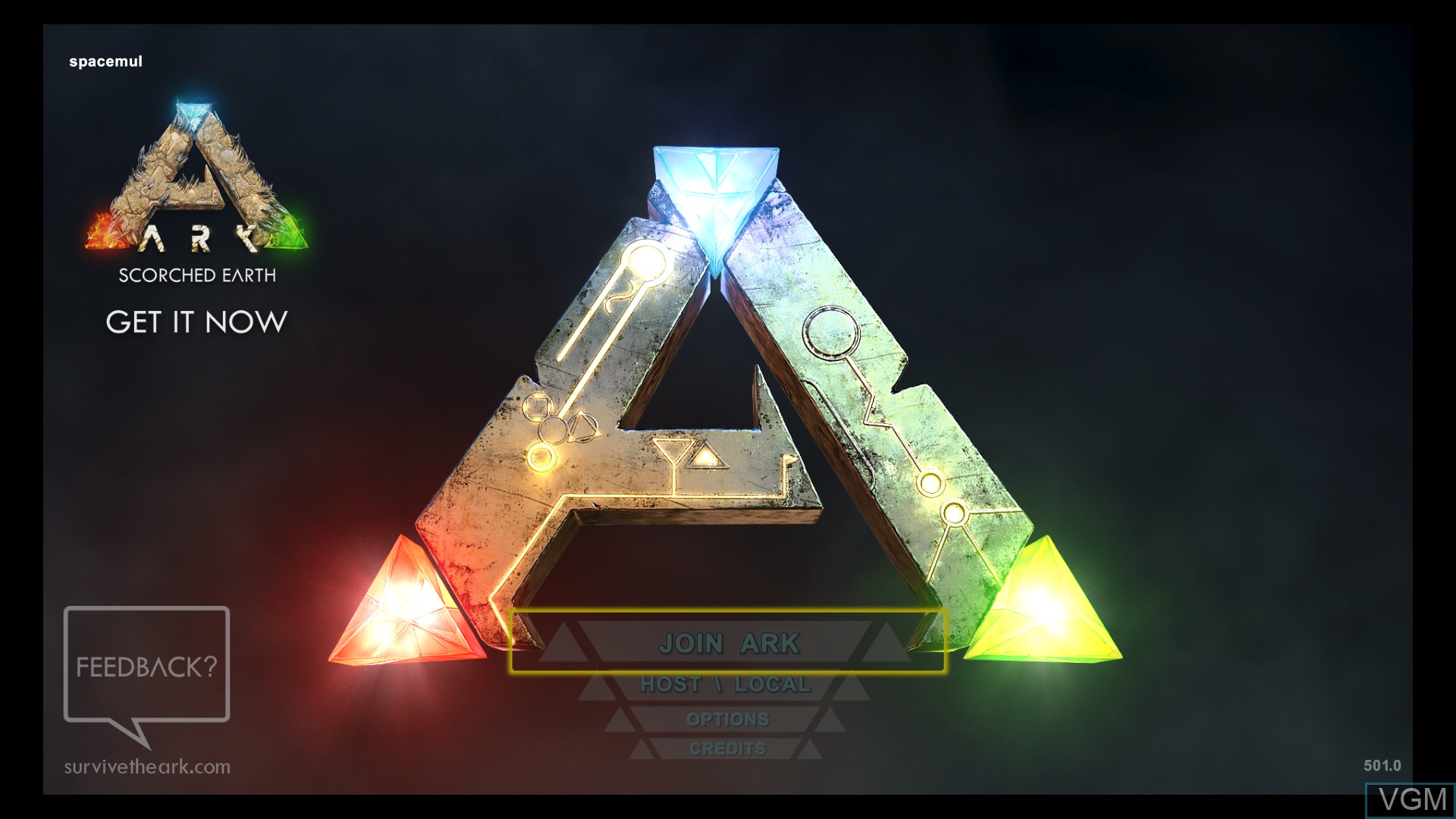 Menu screen of the game ARK - Survival Evolved on Sony Playstation 4