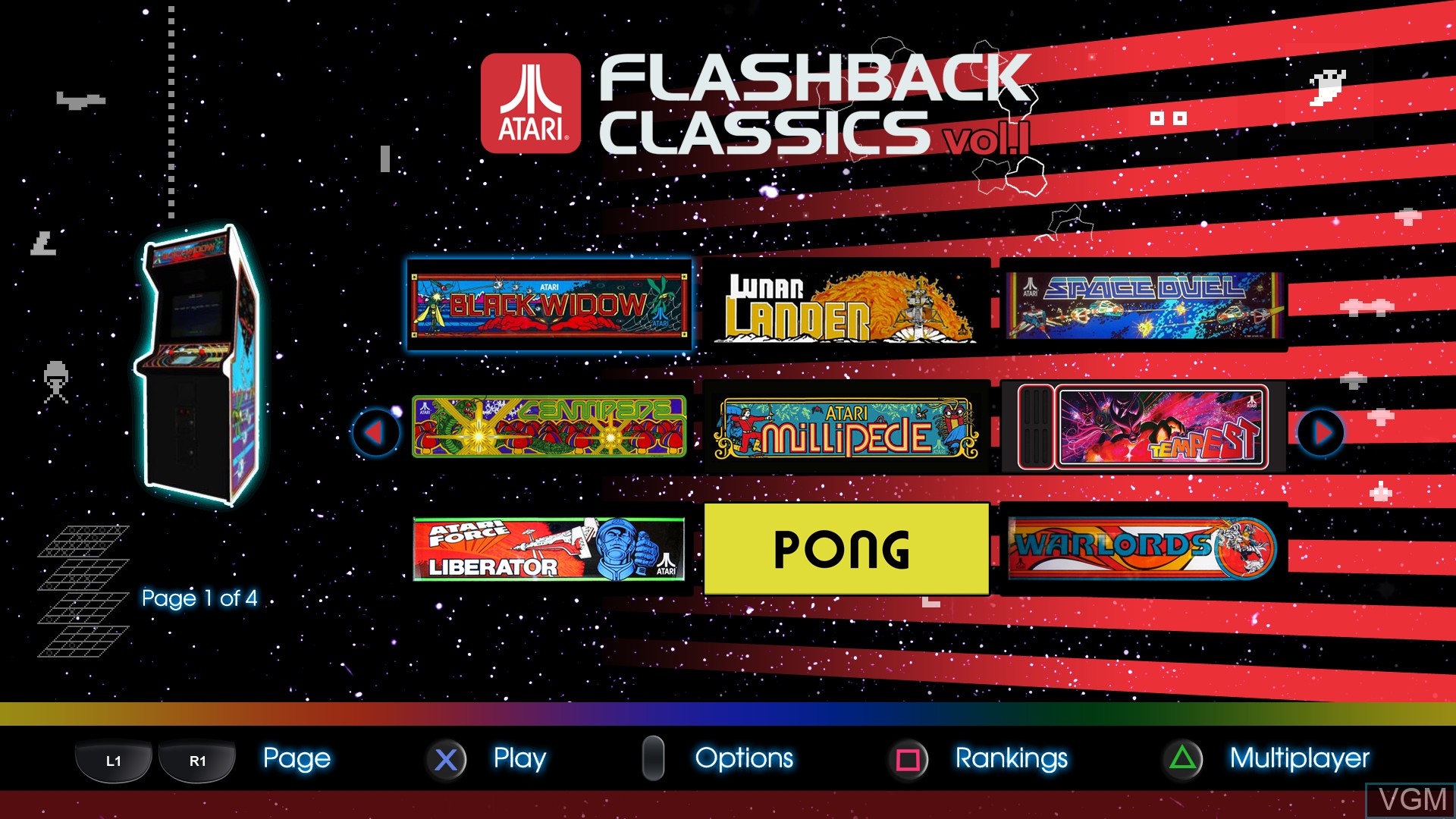 Menu screen of the game Atari Flashback Classics - Volume 1 on Sony Playstation 4