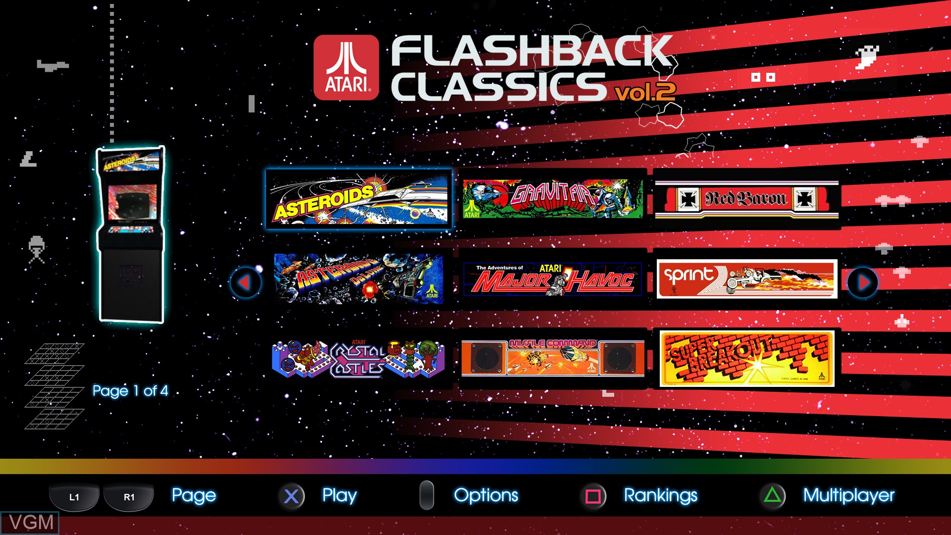 Menu screen of the game Atari Flashback Classics - Volume 2 on Sony Playstation 4