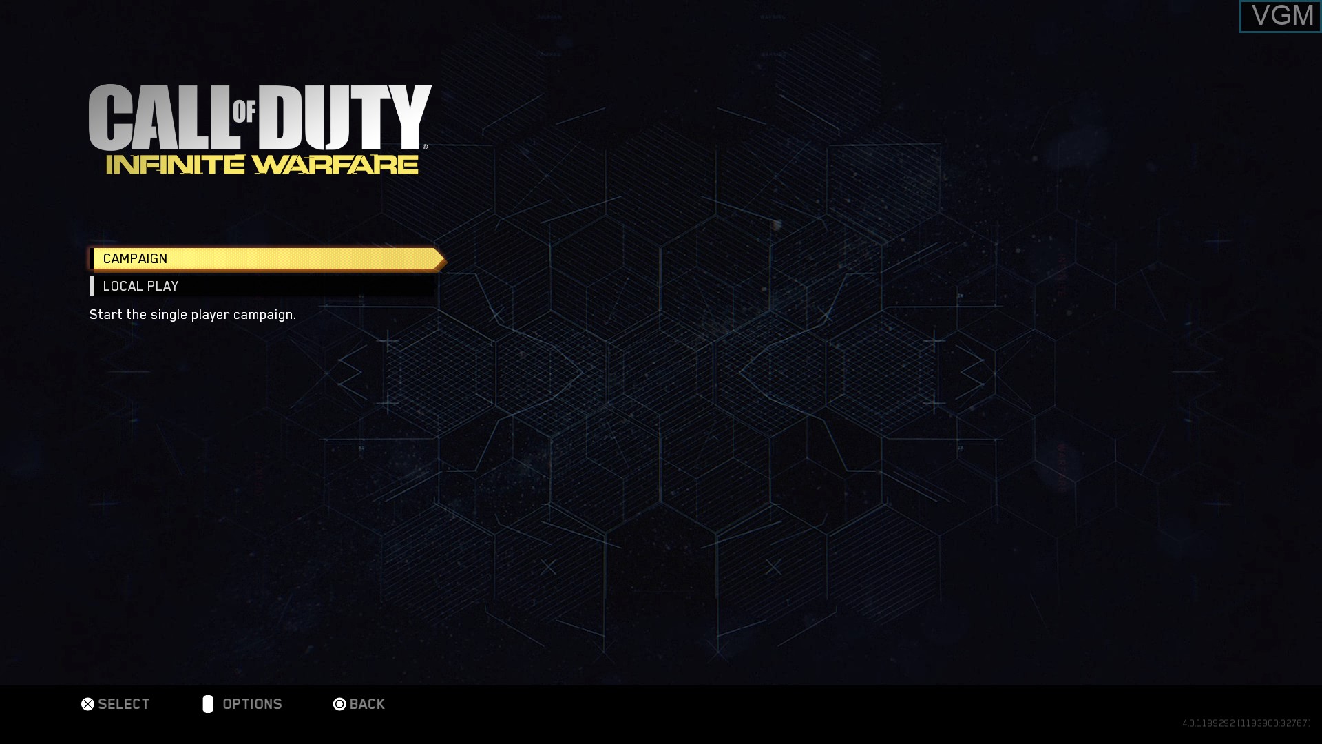 Menu screen of the game Call of Duty - Infinite Warfare on Sony Playstation 4