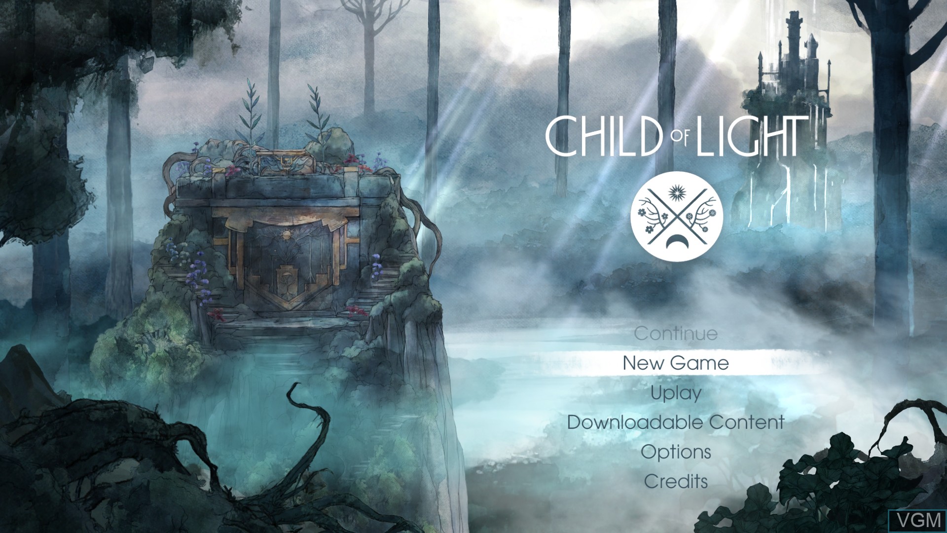 Menu screen of the game Child of Light on Sony Playstation 4