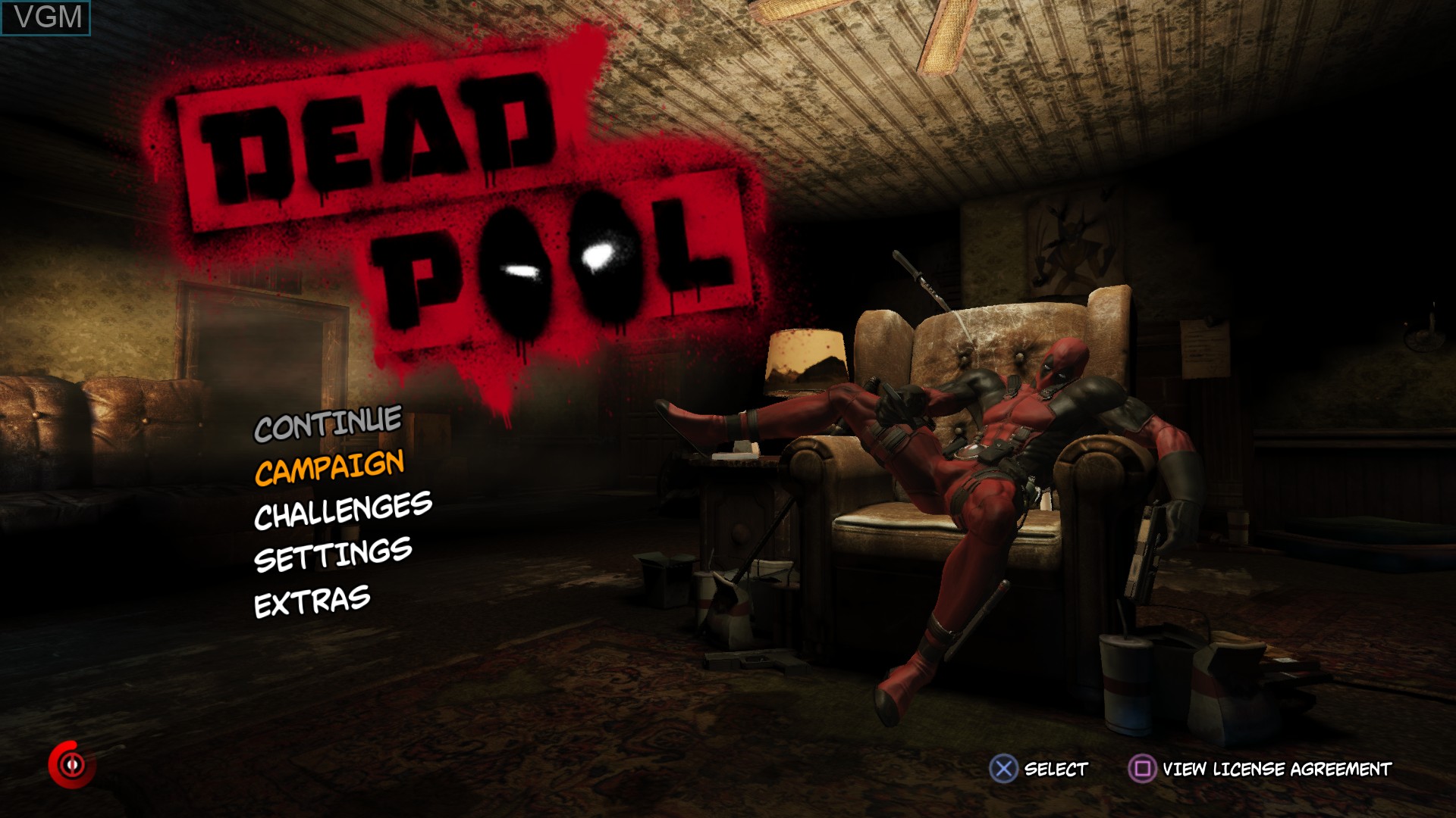 Menu screen of the game Deadpool on Sony Playstation 4