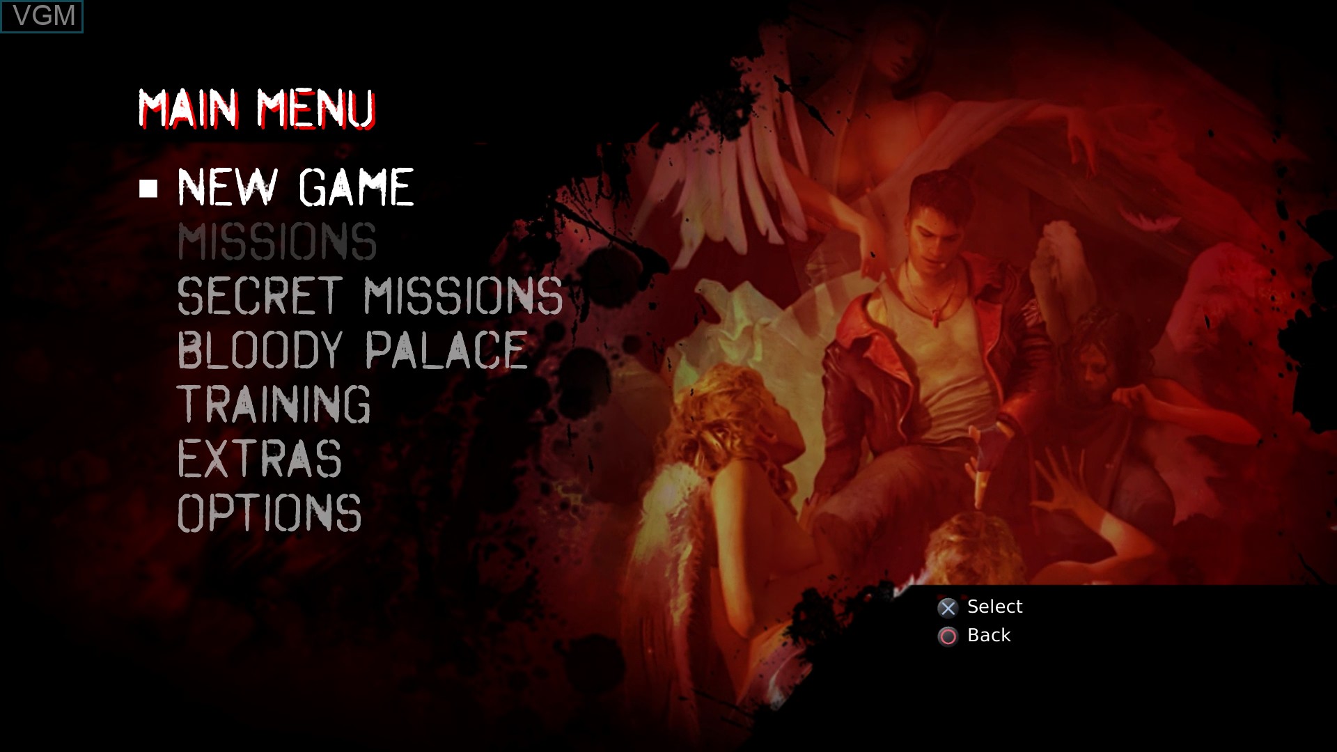 Menu screen of the game DmC - Devil May Cry Definitive Edition on Sony Playstation 4