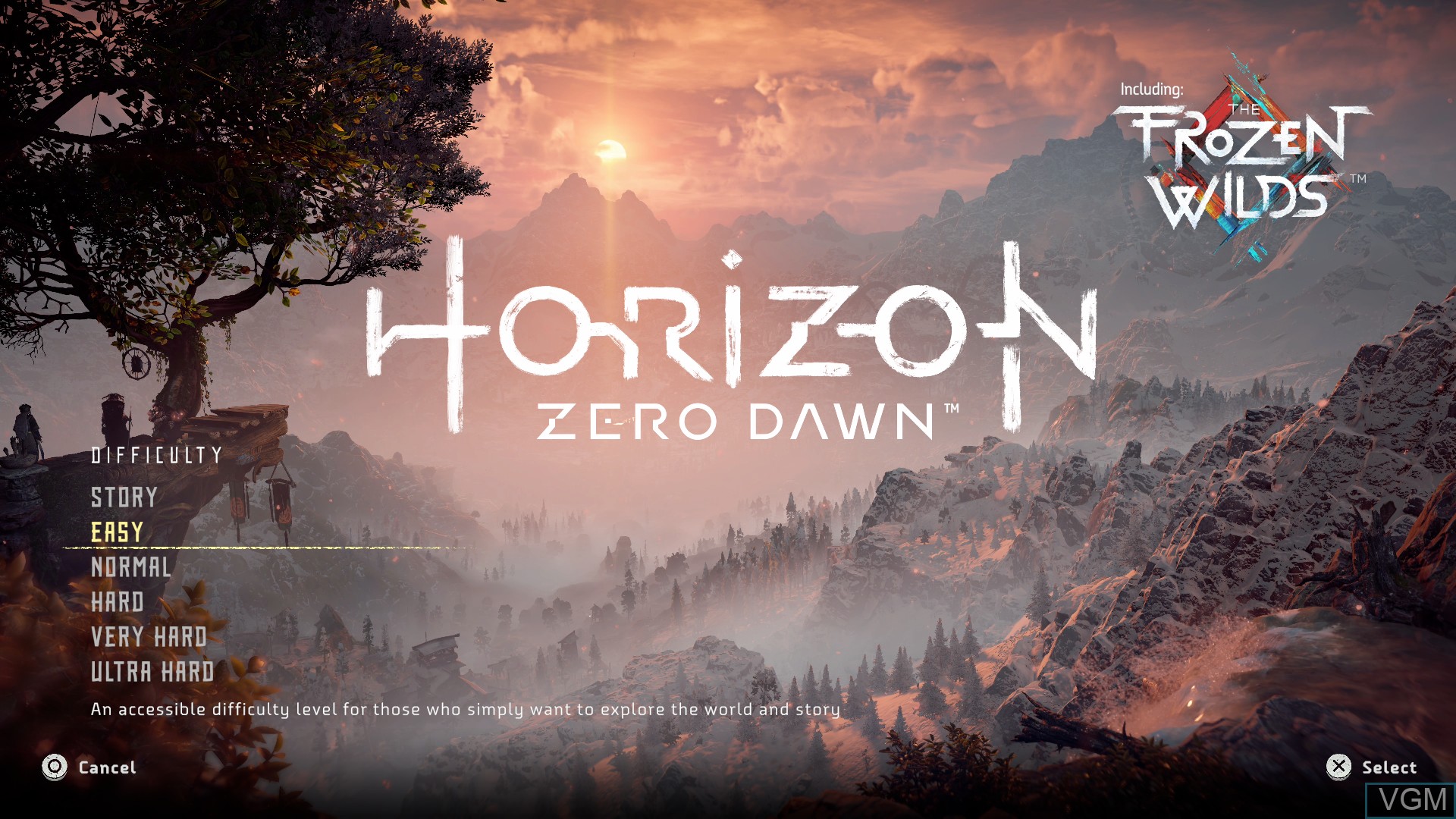 Menu screen of the game Horizon Zero Dawn on Sony Playstation 4