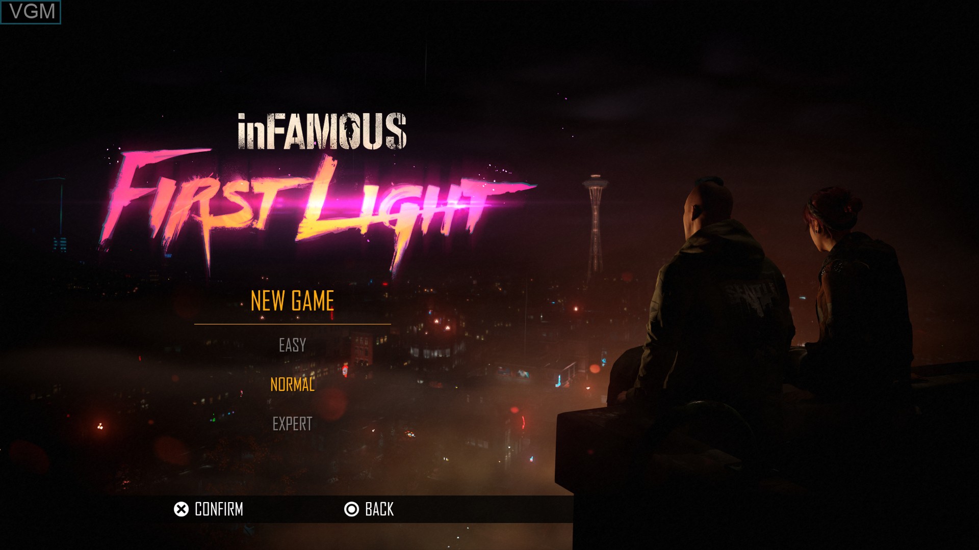 Menu screen of the game inFamous - First Light on Sony Playstation 4