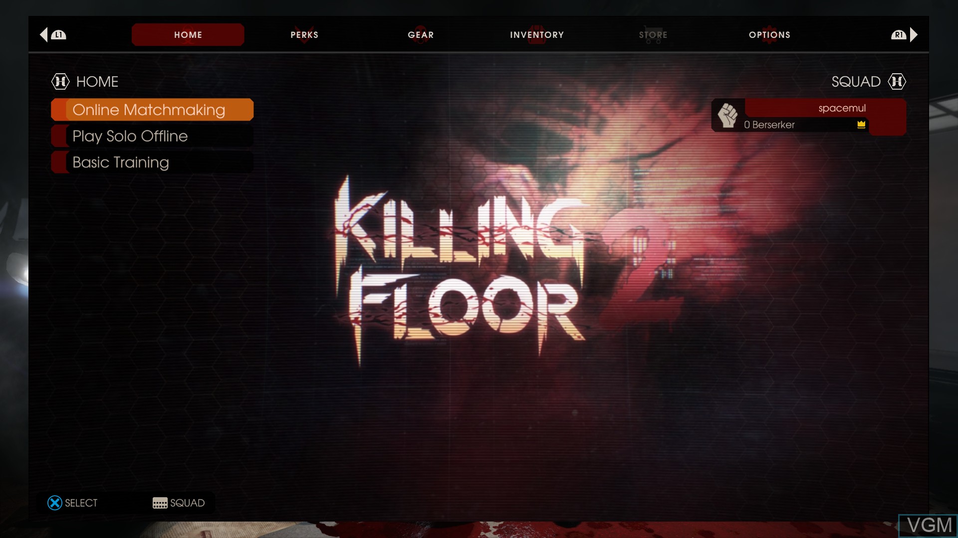Menu screen of the game Killing Floor - Incursion on Sony Playstation 4