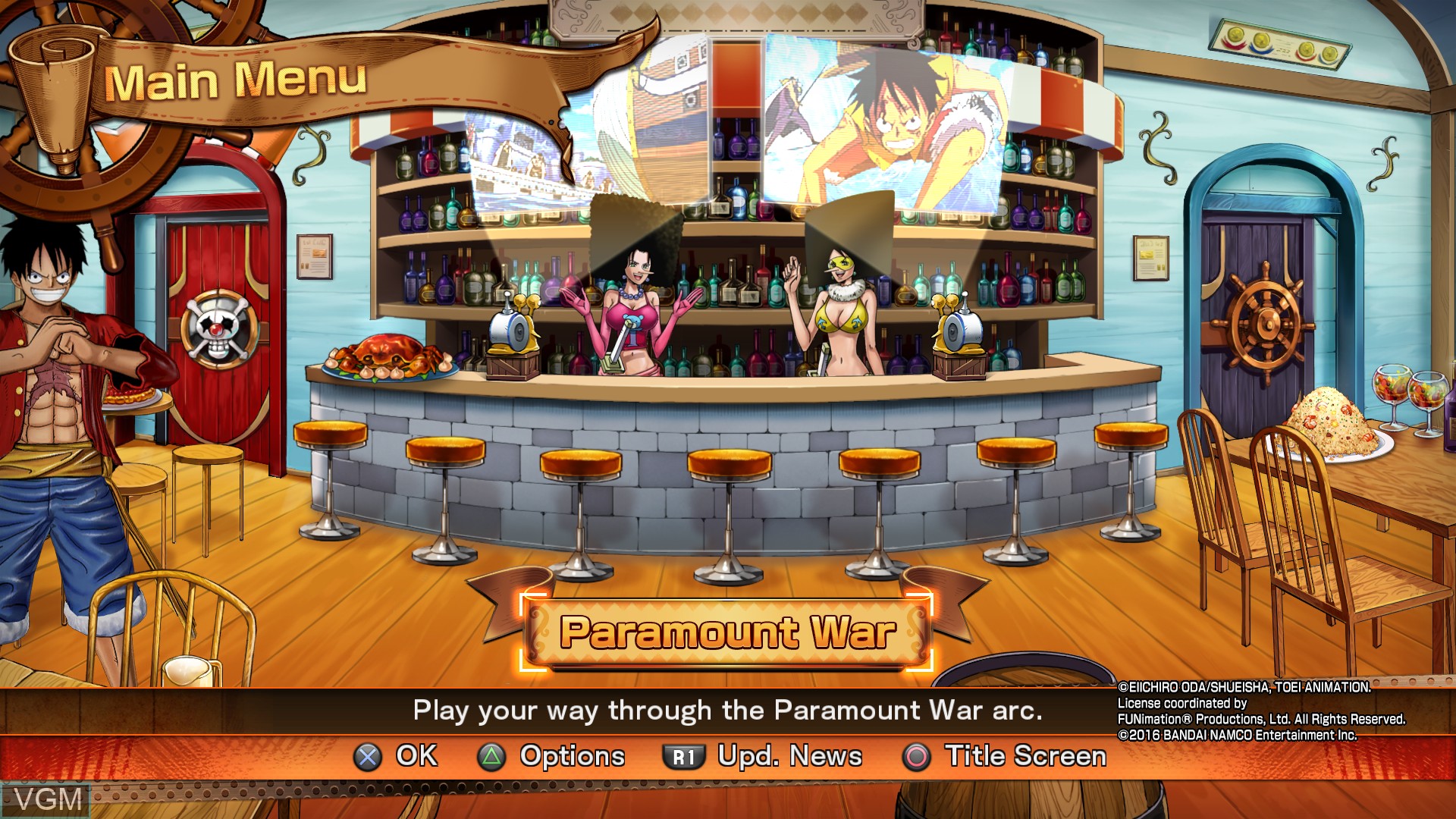Menu screen of the game One Piece - Burning Blood on Sony Playstation 4