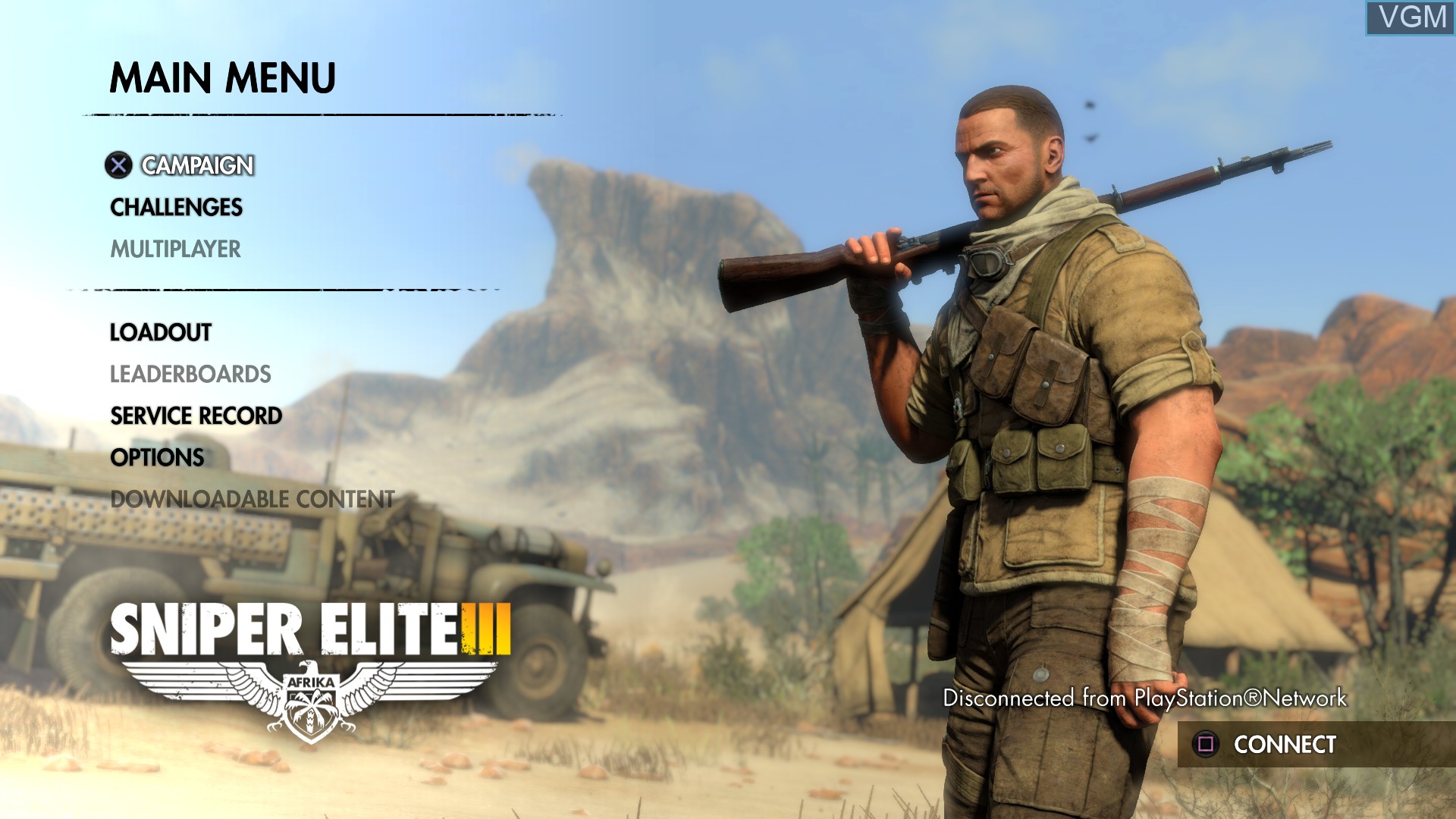 Menu screen of the game Sniper Elite III on Sony Playstation 4
