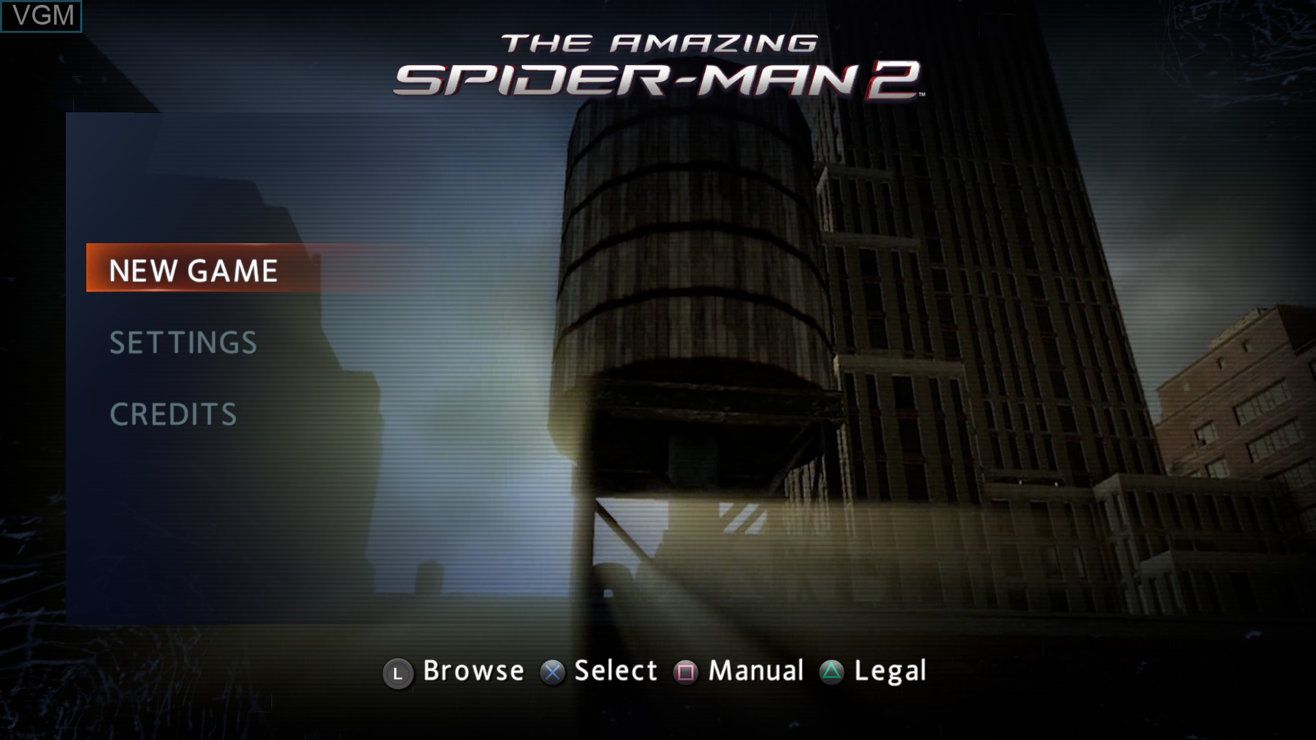 Menu screen of the game Amazing Spider-Man 2, The on Sony Playstation 4