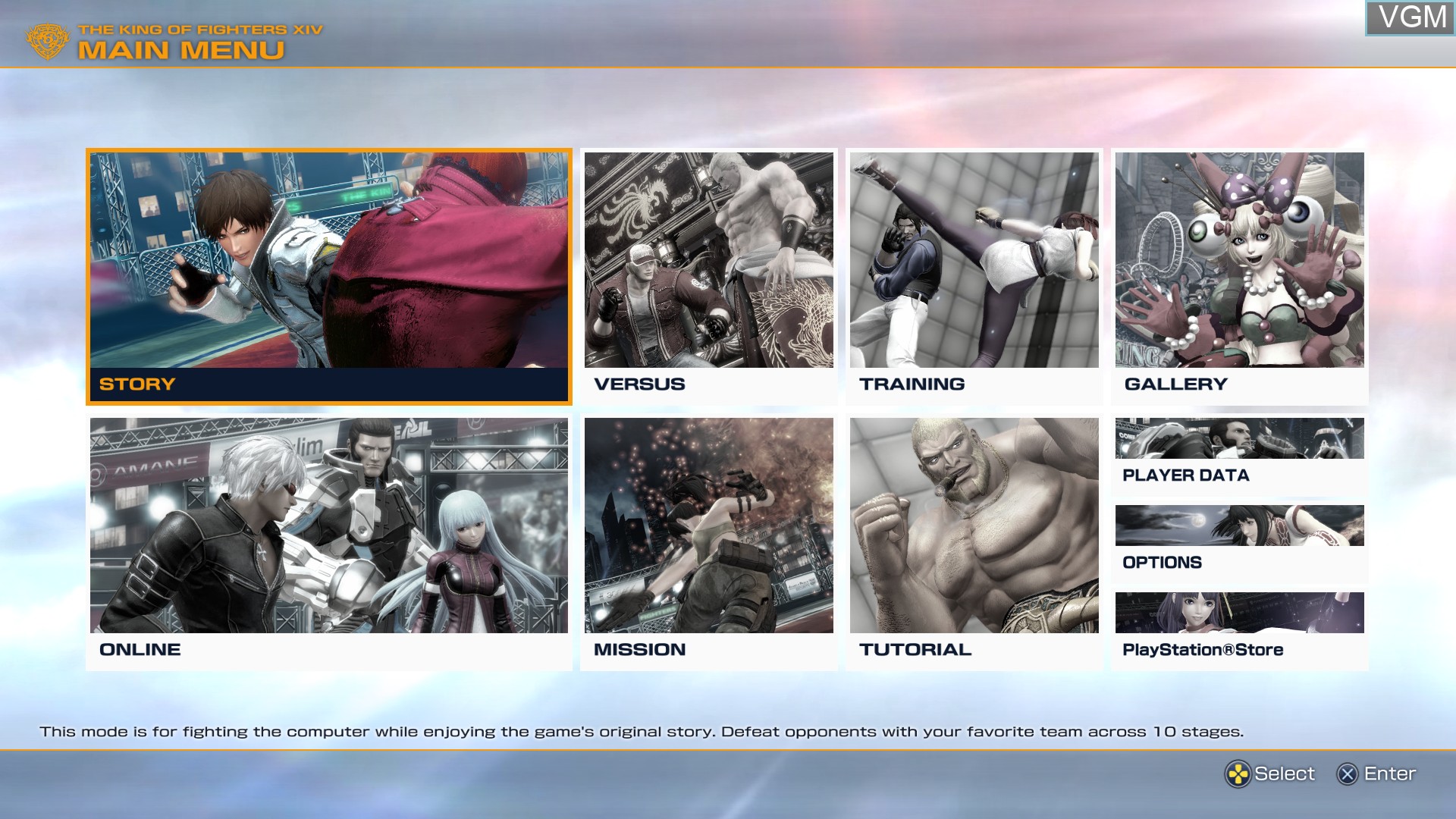 Menu screen of the game King of Fighters XIV, The on Sony Playstation 4