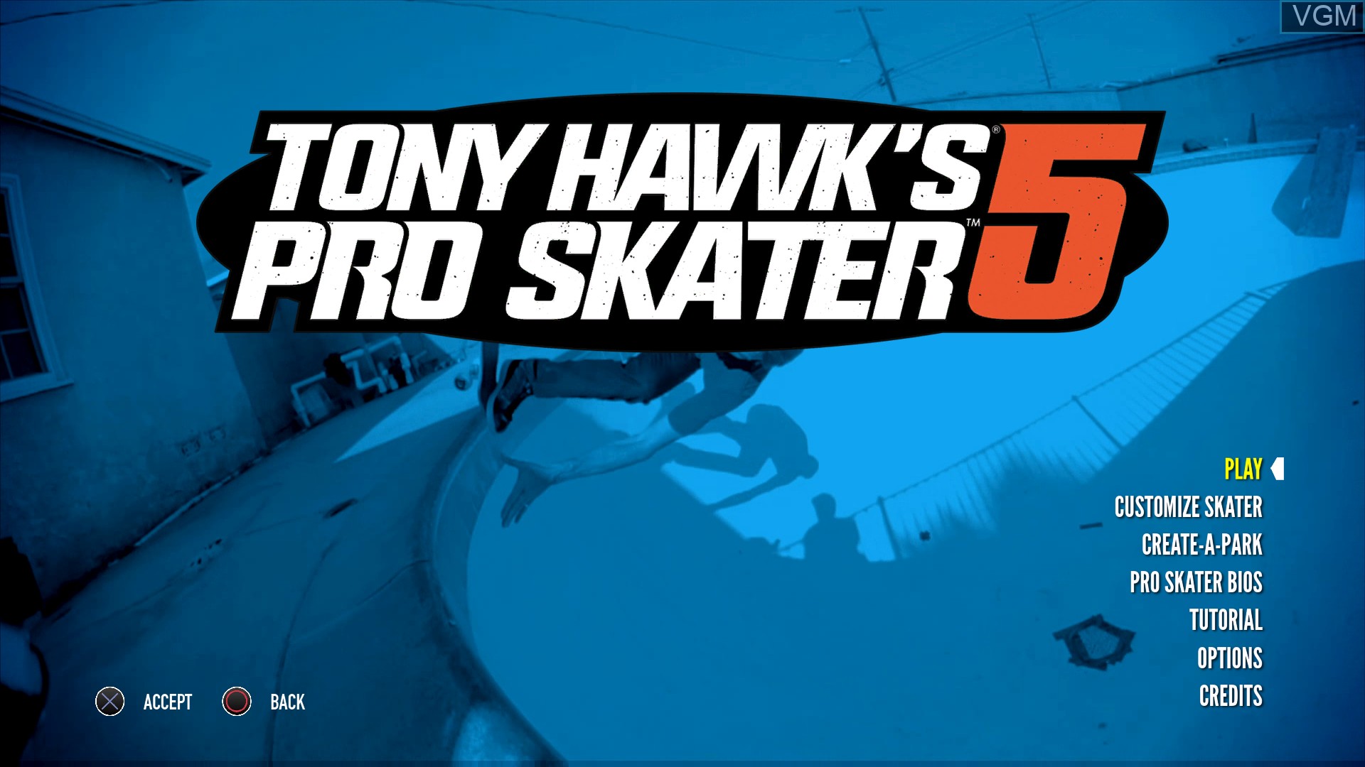 Menu screen of the game Tony Hawk's Pro Skater 5 on Sony Playstation 4