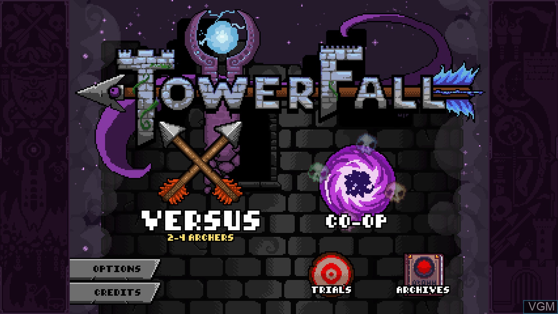 Menu screen of the game TowerFall Ascension on Sony Playstation 4