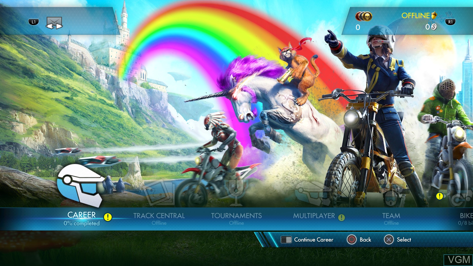 Menu screen of the game Trials Fusion on Sony Playstation 4