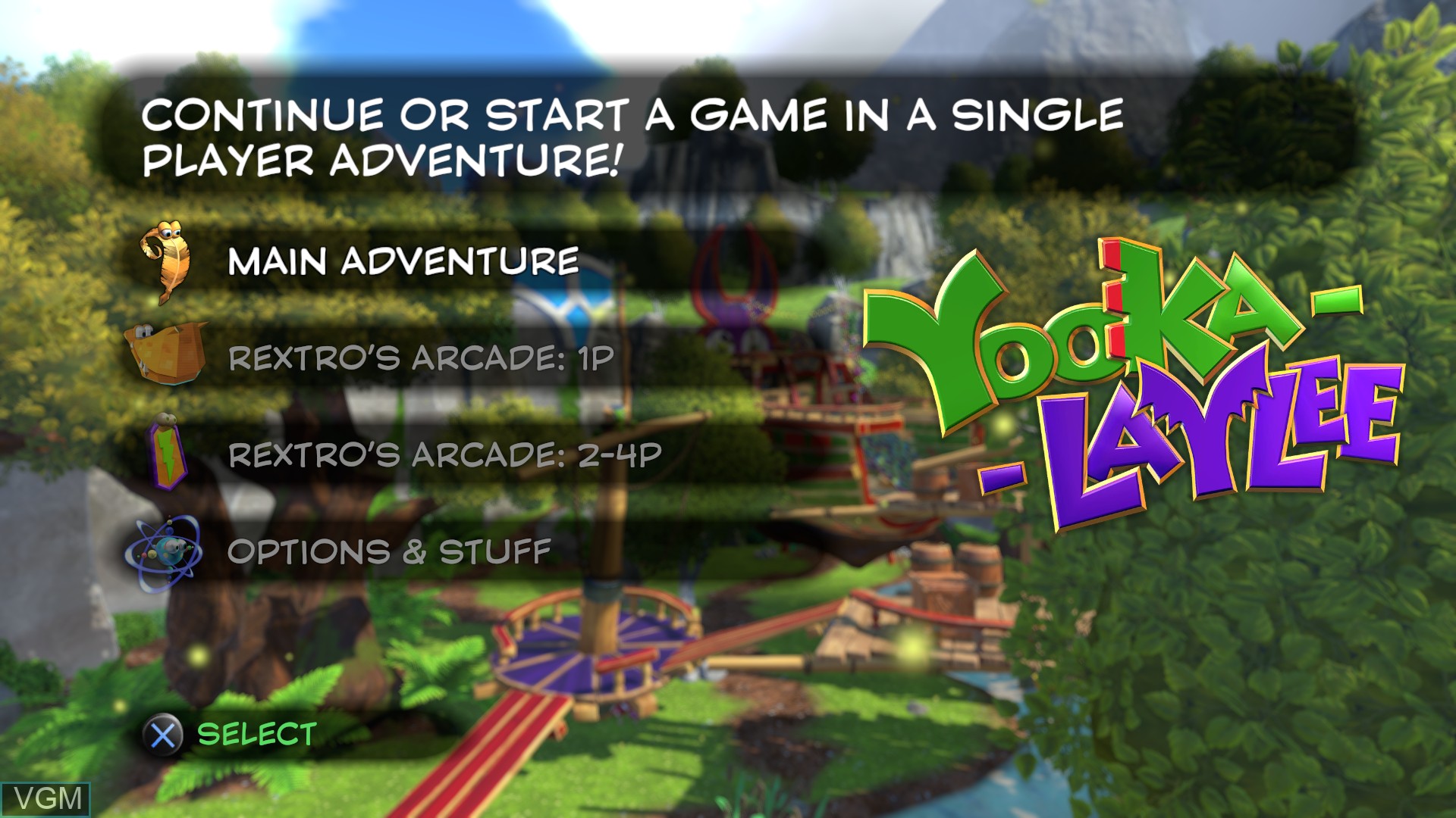 Menu screen of the game Yooka-Laylee on Sony Playstation 4