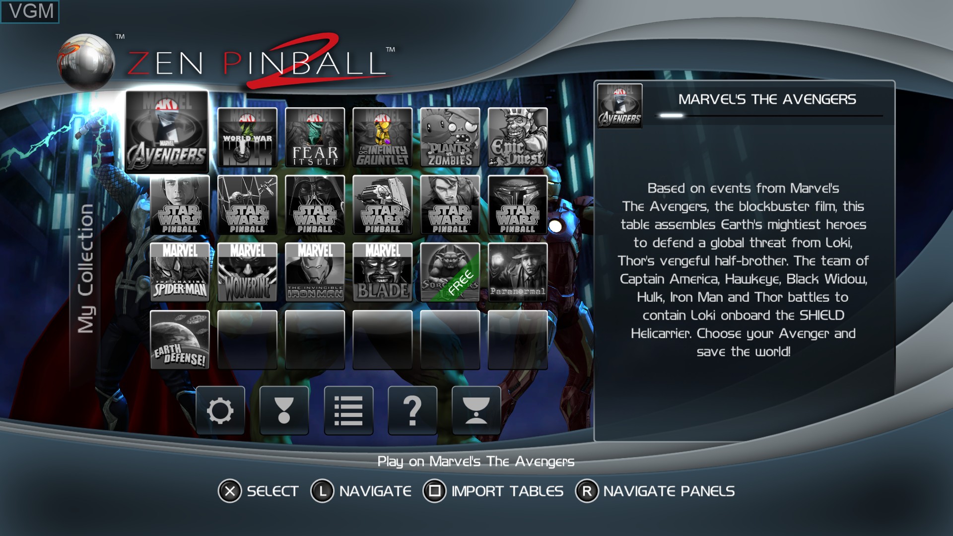Menu screen of the game ZEN Pinball 2 on Sony Playstation 4