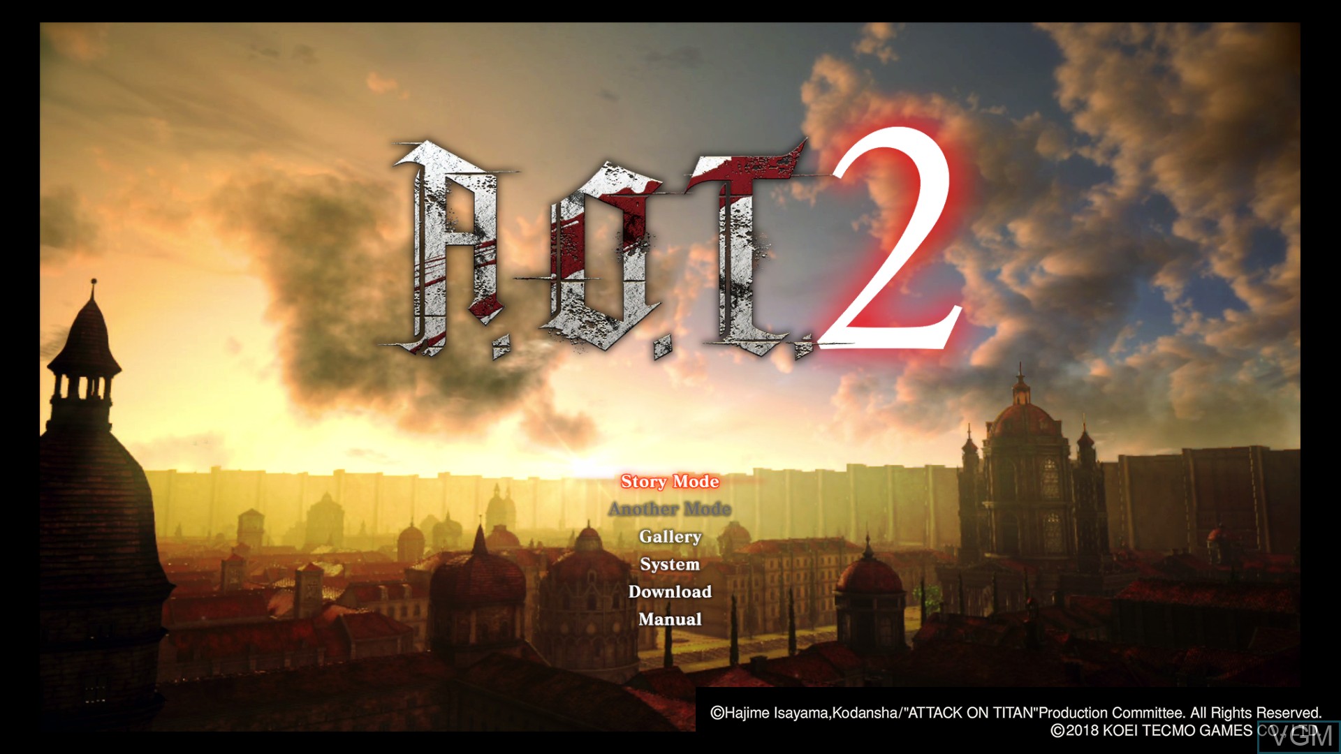 Menu screen of the game A.O.T. 2 on Sony Playstation 4