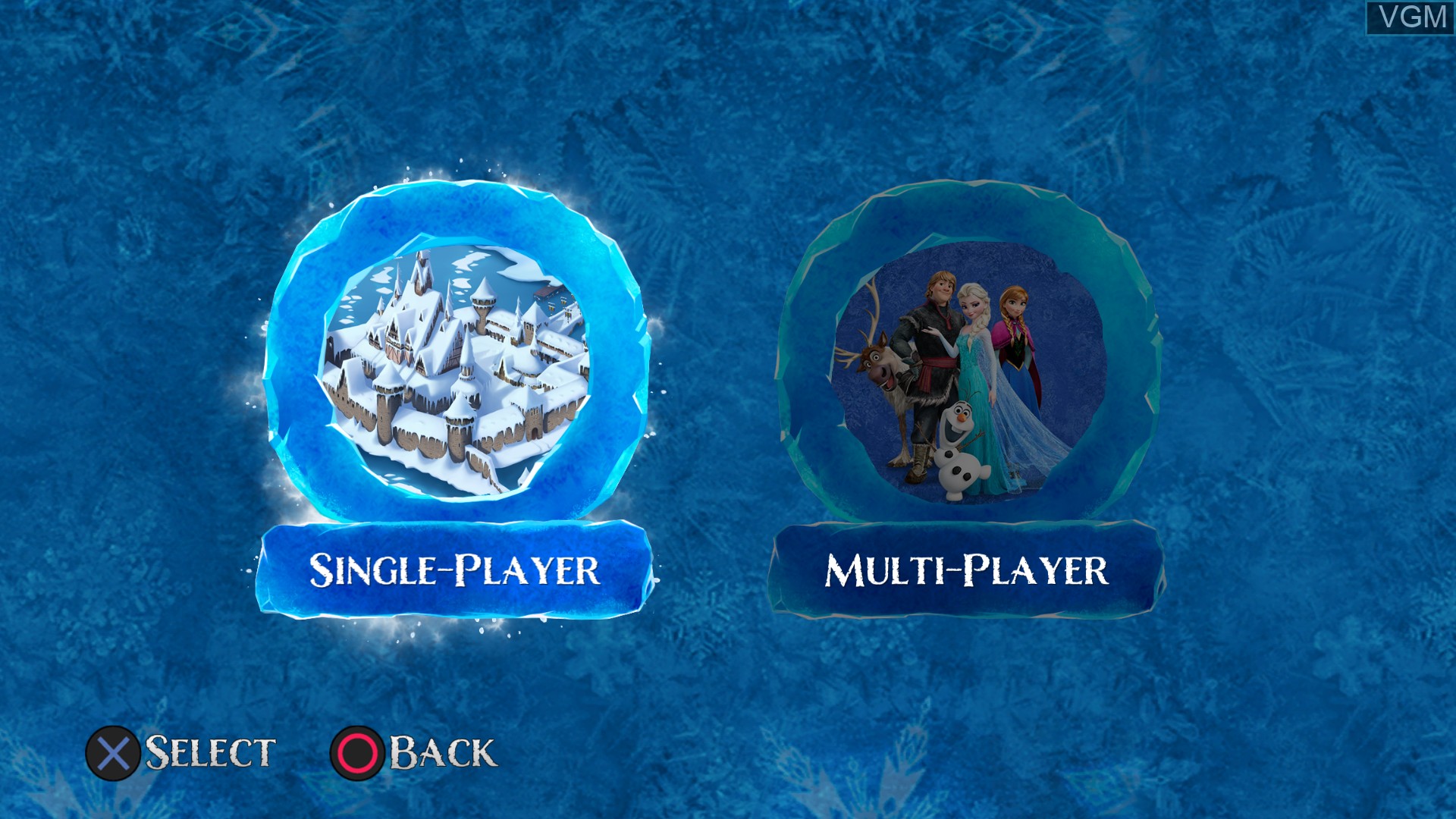Menu screen of the game Frozen Free Fall - Snowball Fight on Sony Playstation 4