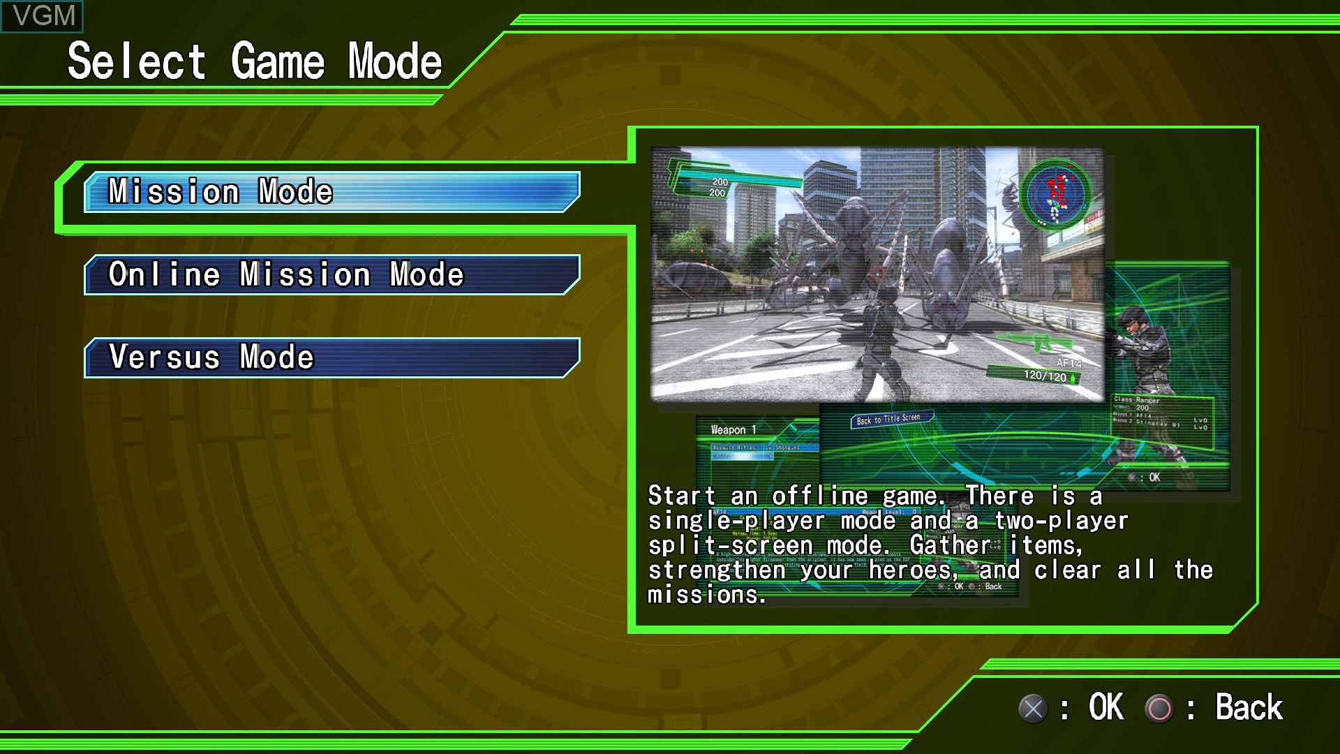 Menu screen of the game Earth Defense Force 4.1 - The Shadow of New Despair on Sony Playstation 4
