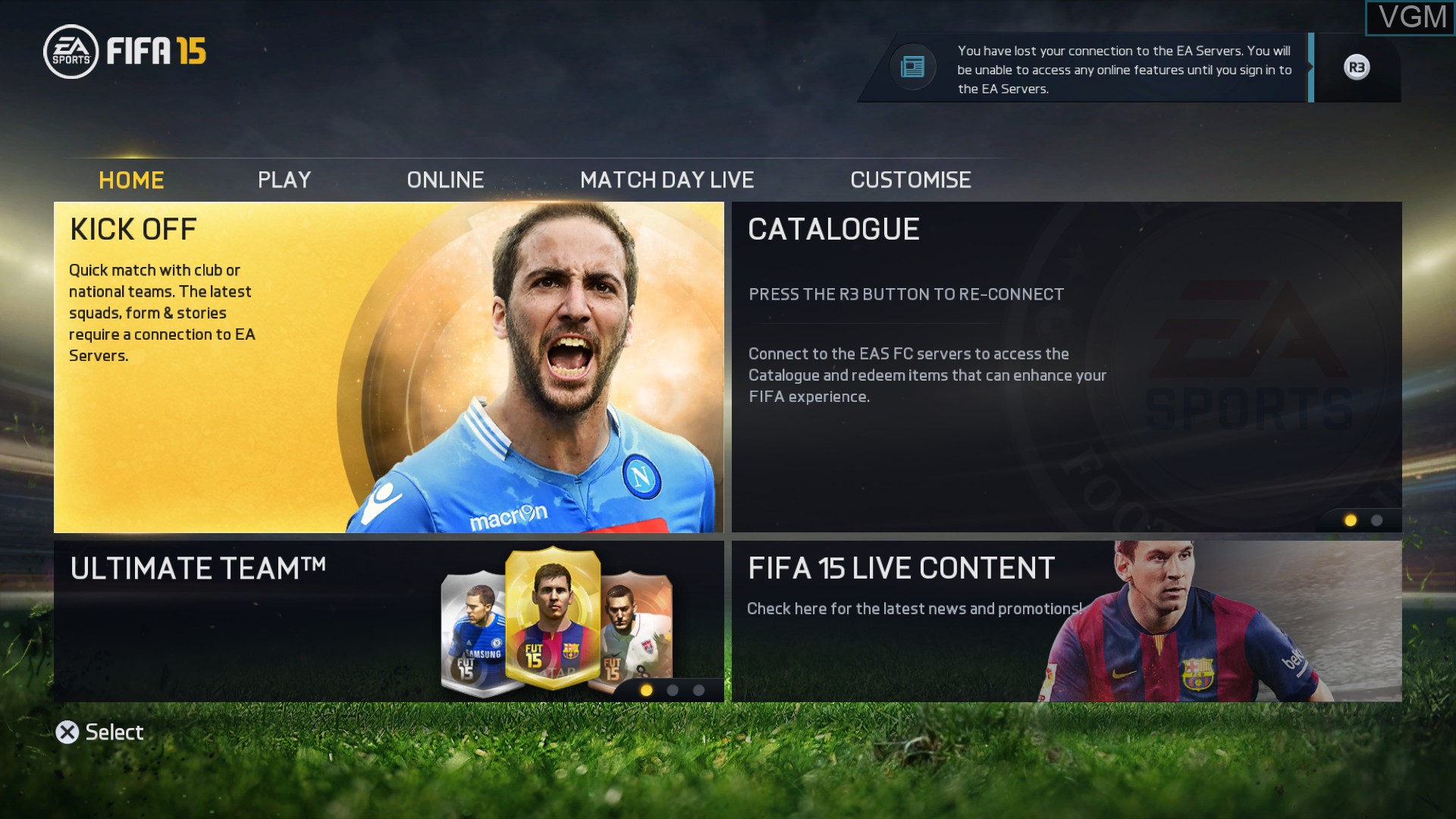 Menu screen of the game FIFA 15 on Sony Playstation 4