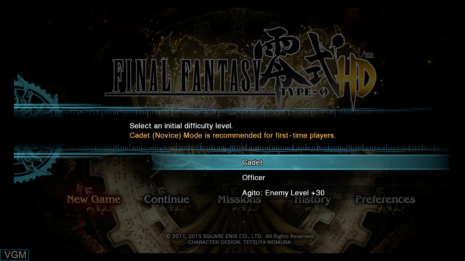 Menu screen of the game Final Fantasy Type-0 HD on Sony Playstation 4
