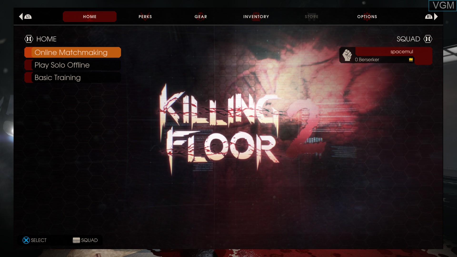 Menu screen of the game Killing Floor 2 on Sony Playstation 4