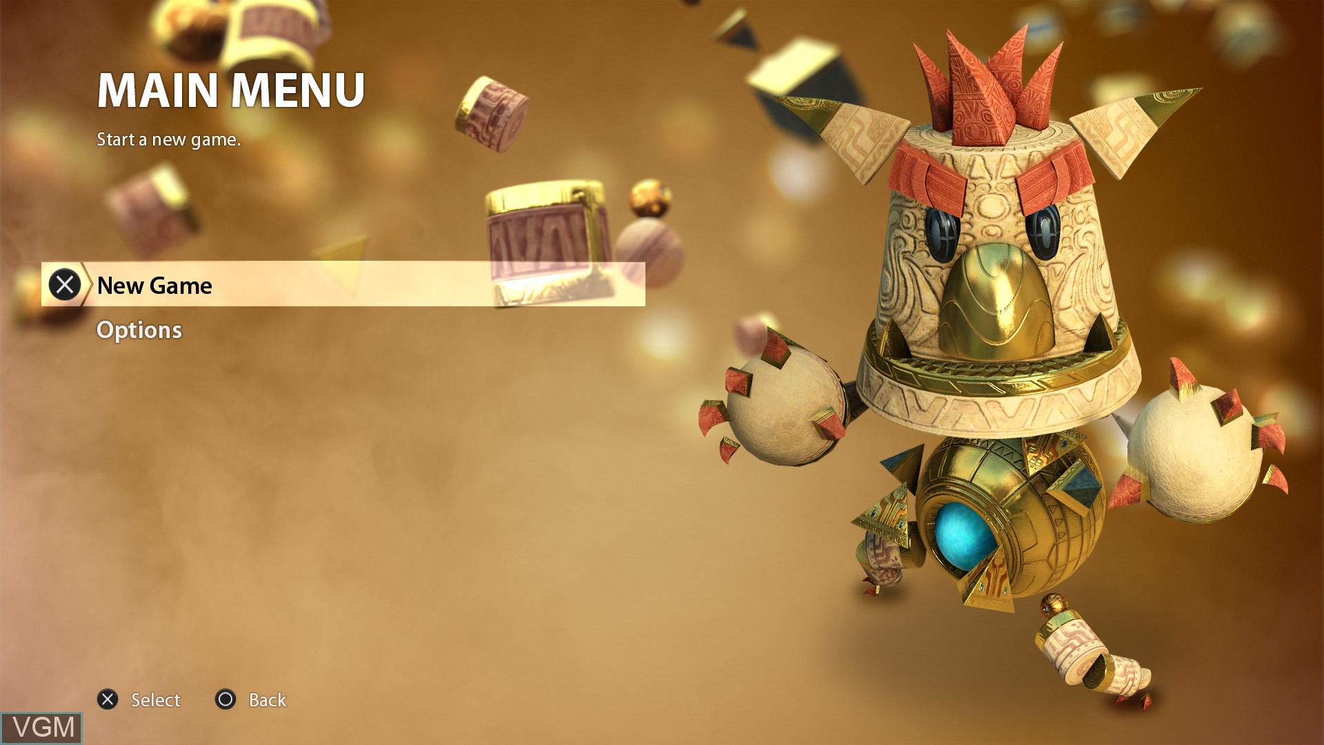Menu screen of the game Knack on Sony Playstation 4