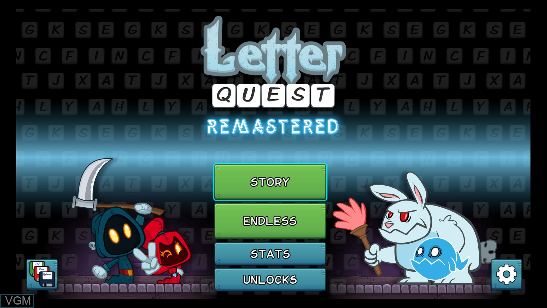 Menu screen of the game Letter Quest - Grimm's Journey Remastered on Sony Playstation 4