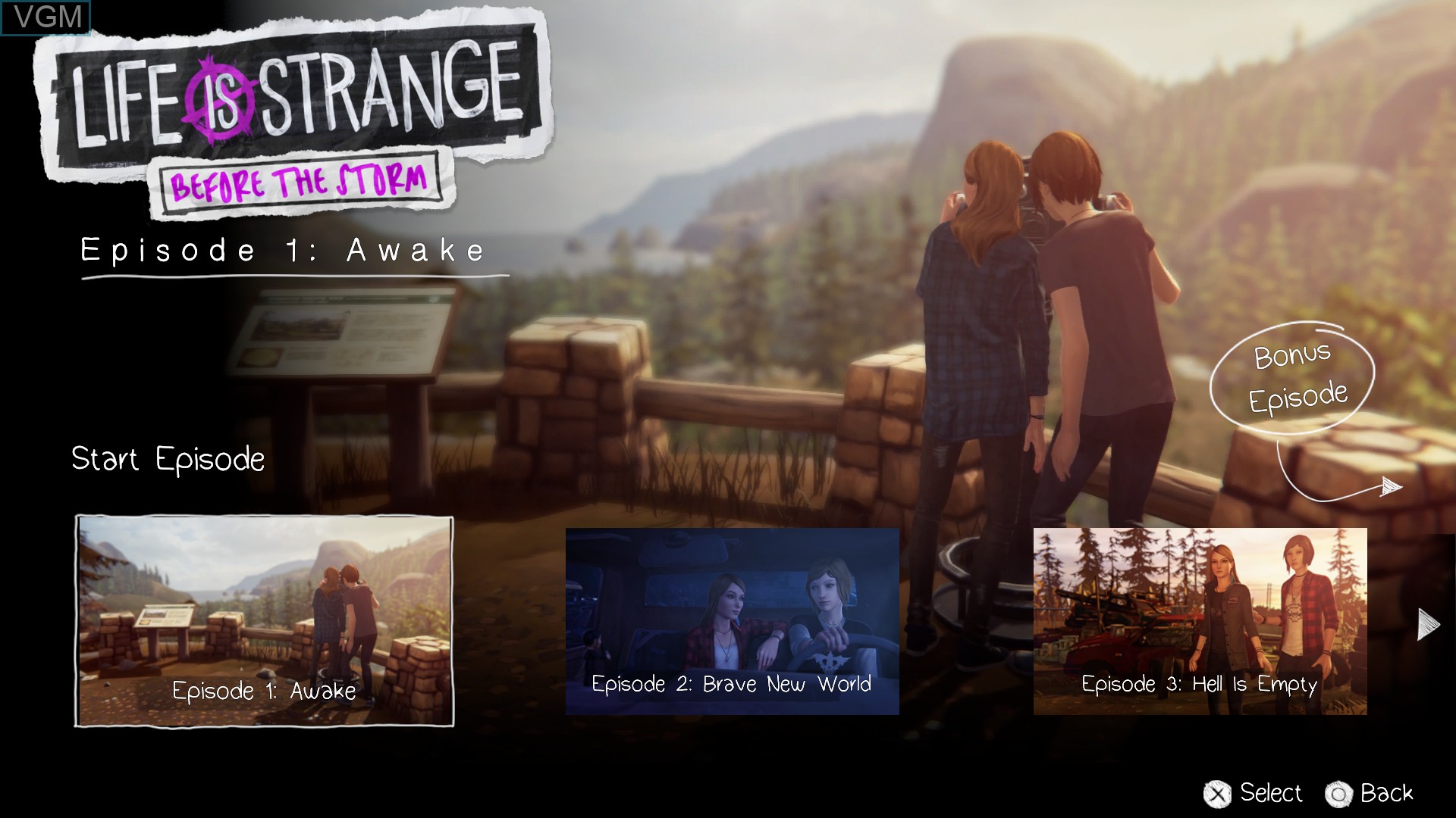 Menu screen of the game Life is Strange - Before the Storm on Sony Playstation 4
