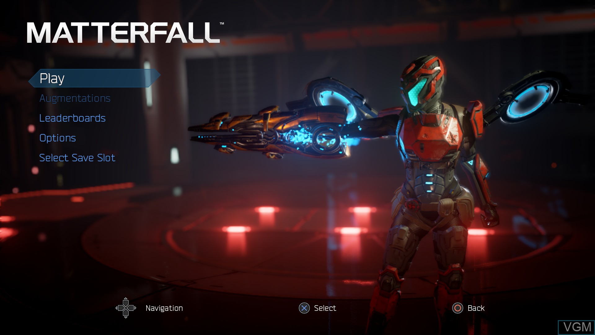 Menu screen of the game Matterfall on Sony Playstation 4