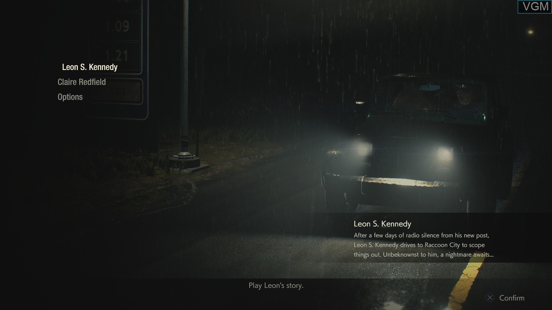 Menu screen of the game Resident Evil 2 on Sony Playstation 4