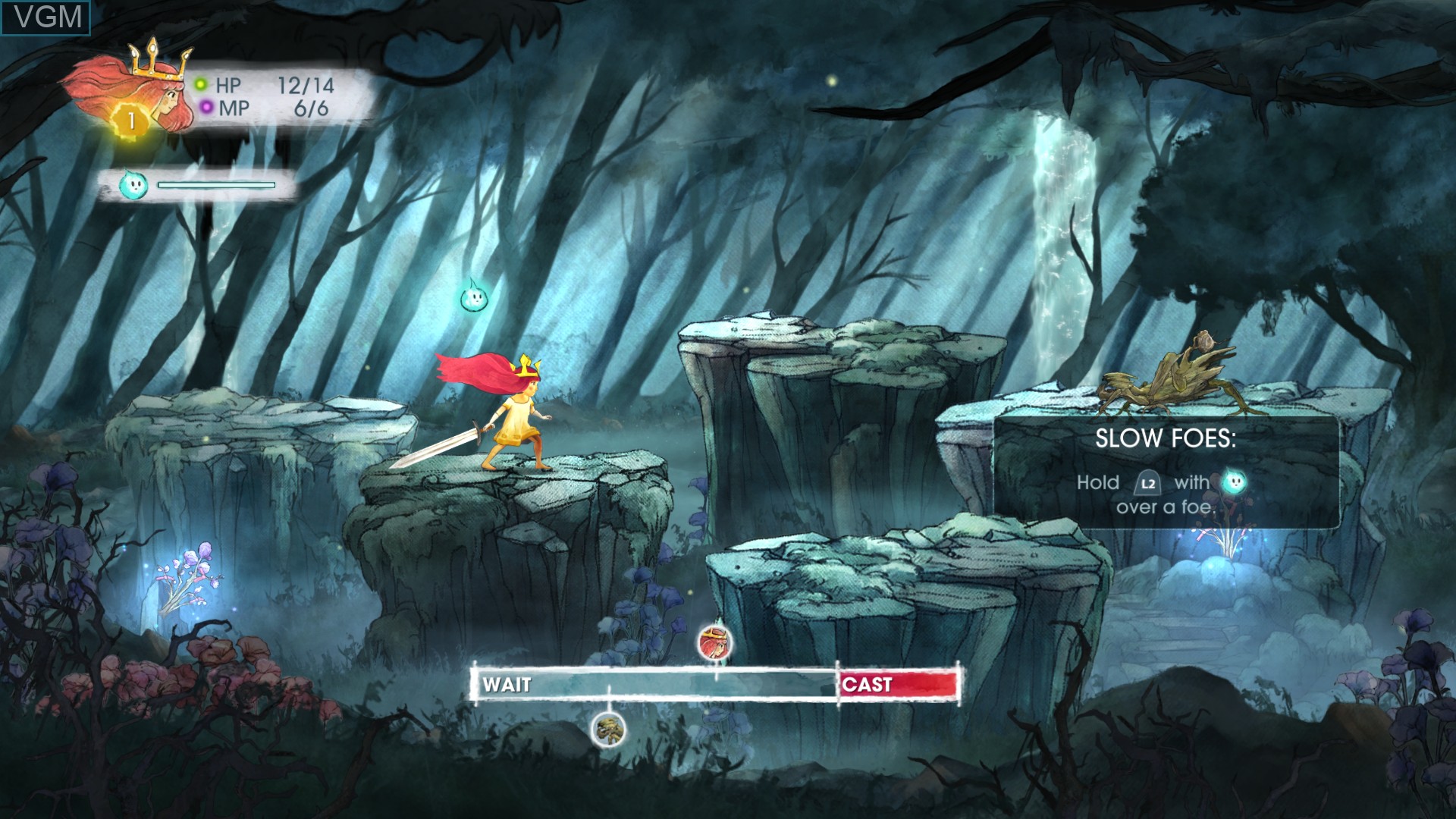 In-game screen of the game Child of Light on Sony Playstation 4