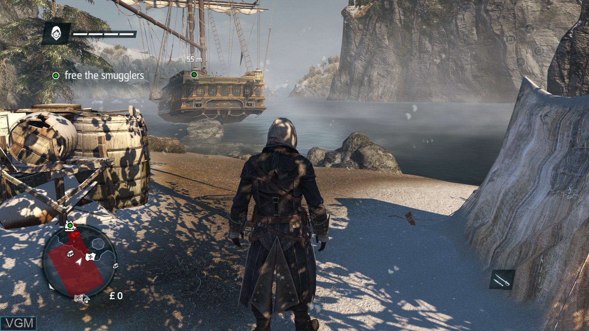 In-game screen of the game Assassin's Creed Rogue Remastered on Sony Playstation 4