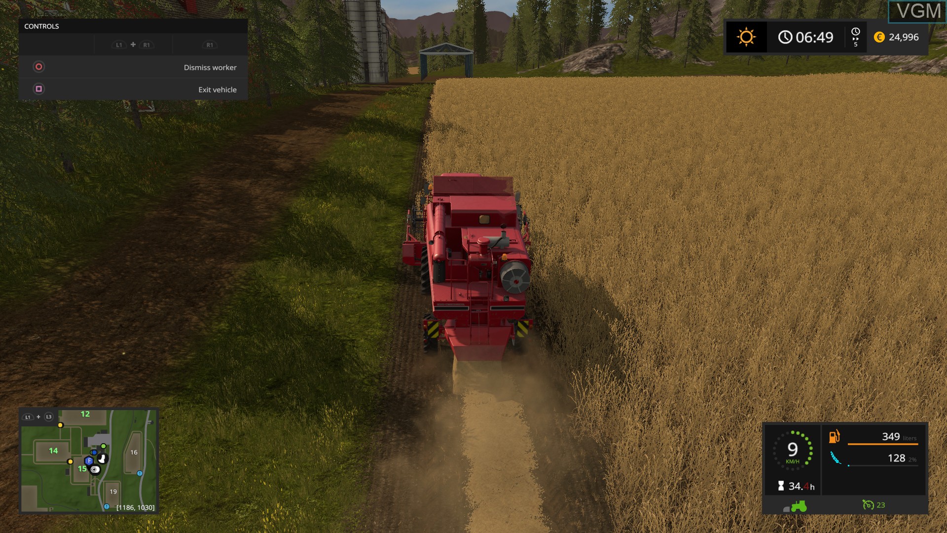 In-game screen of the game Farming Simulator 17 on Sony Playstation 4