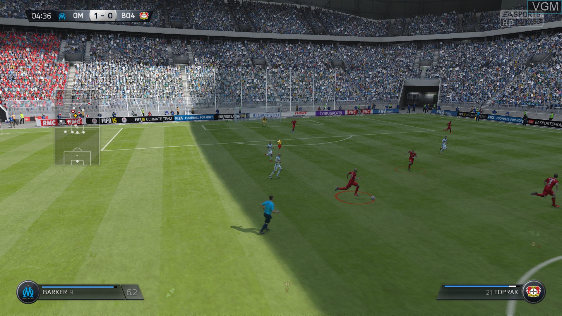 In-game screen of the game FIFA 15 on Sony Playstation 4
