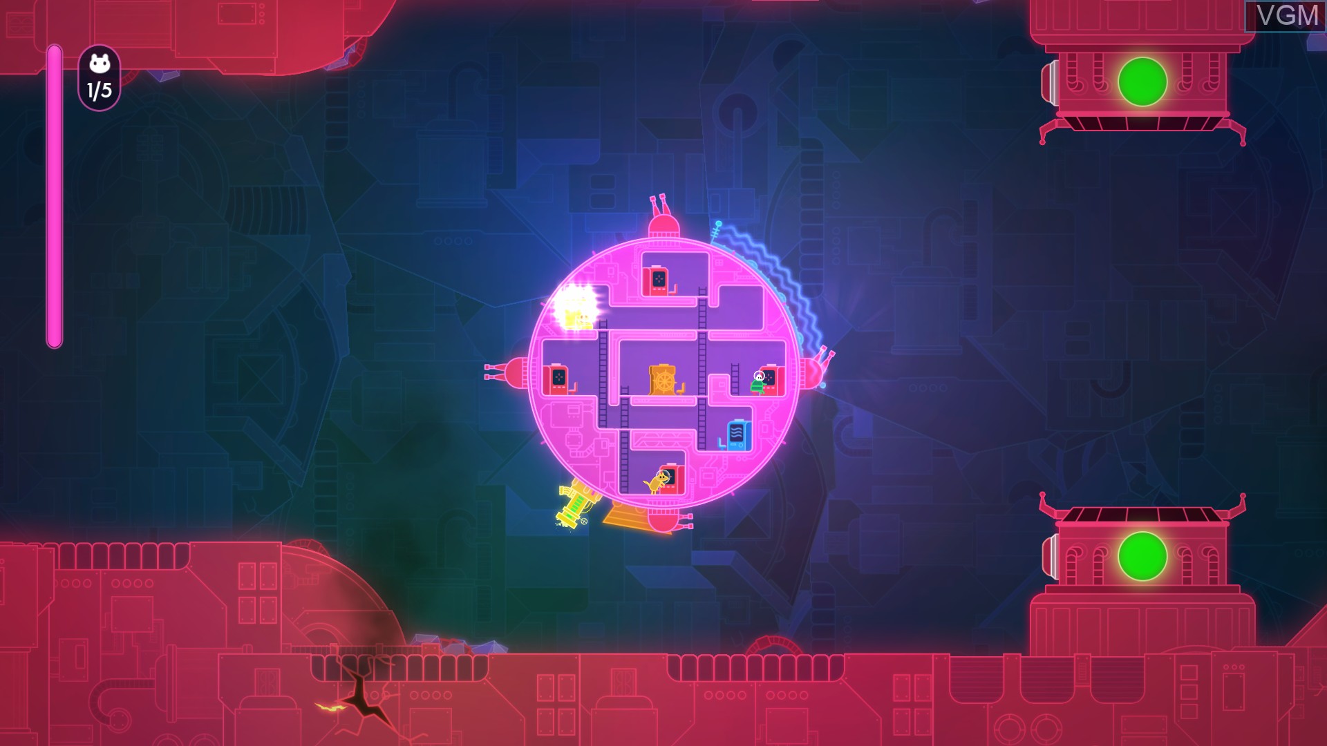 In-game screen of the game Lovers in a Dangerous Spacetime on Sony Playstation 4