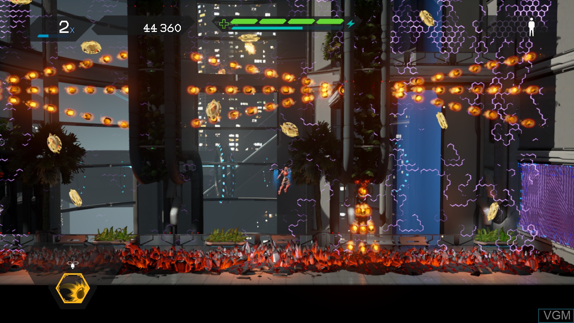 In-game screen of the game Matterfall on Sony Playstation 4