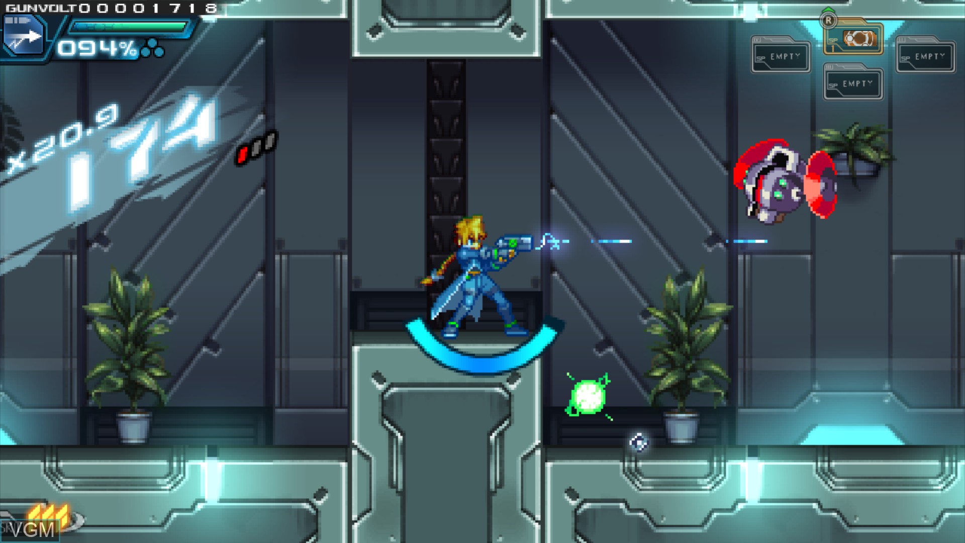 In-game screen of the game Azure Striker Gunvolt - Striker Pack on Sony Playstation 4