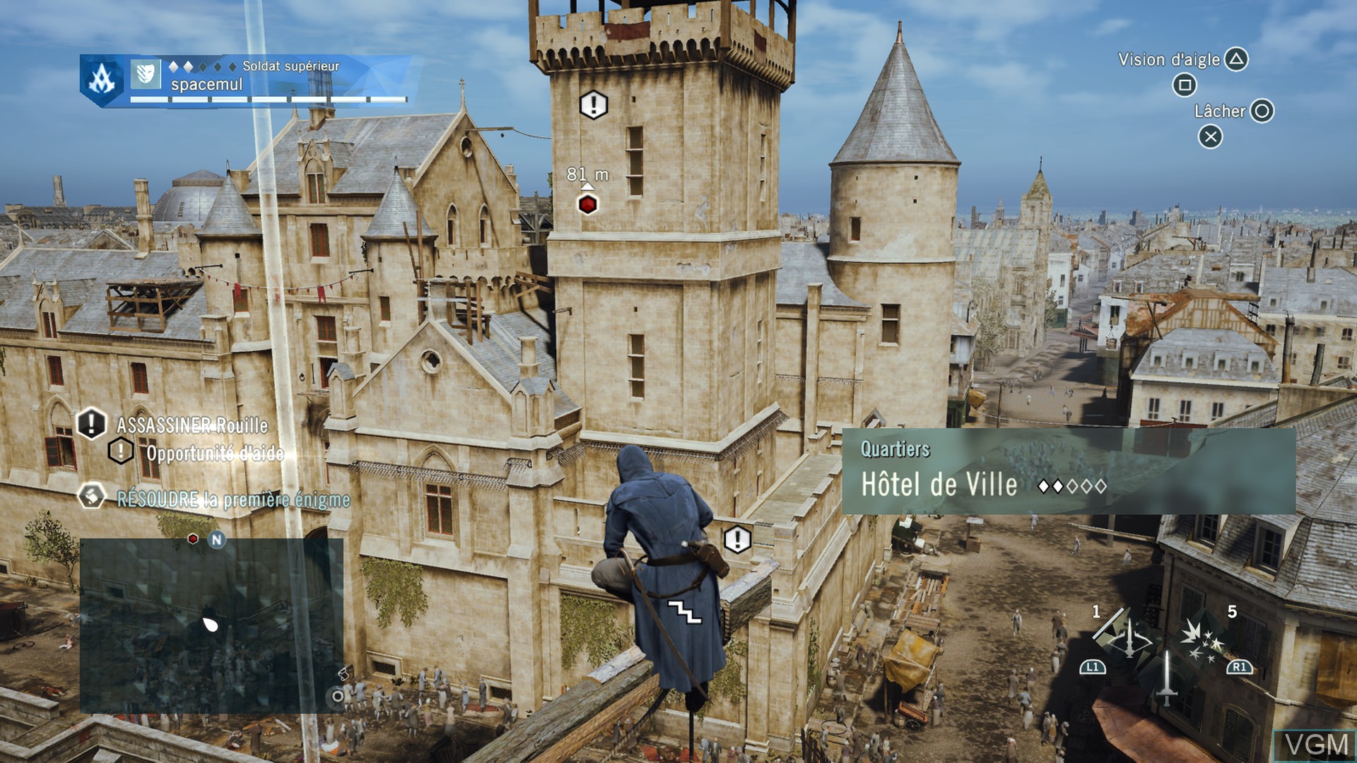 In-game screen of the game Assassin's Creed Unity on Sony Playstation 4