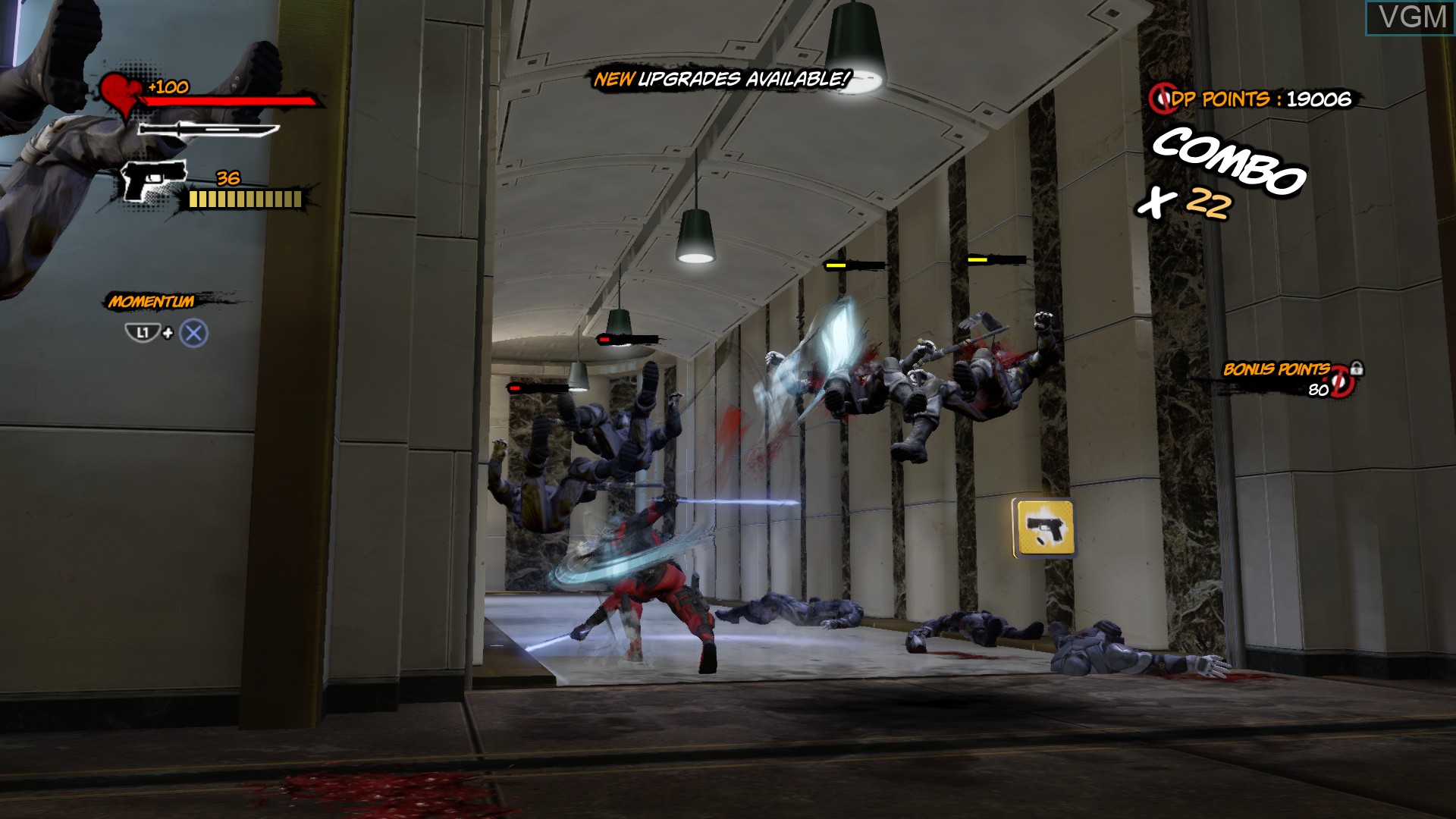 In-game screen of the game Deadpool on Sony Playstation 4