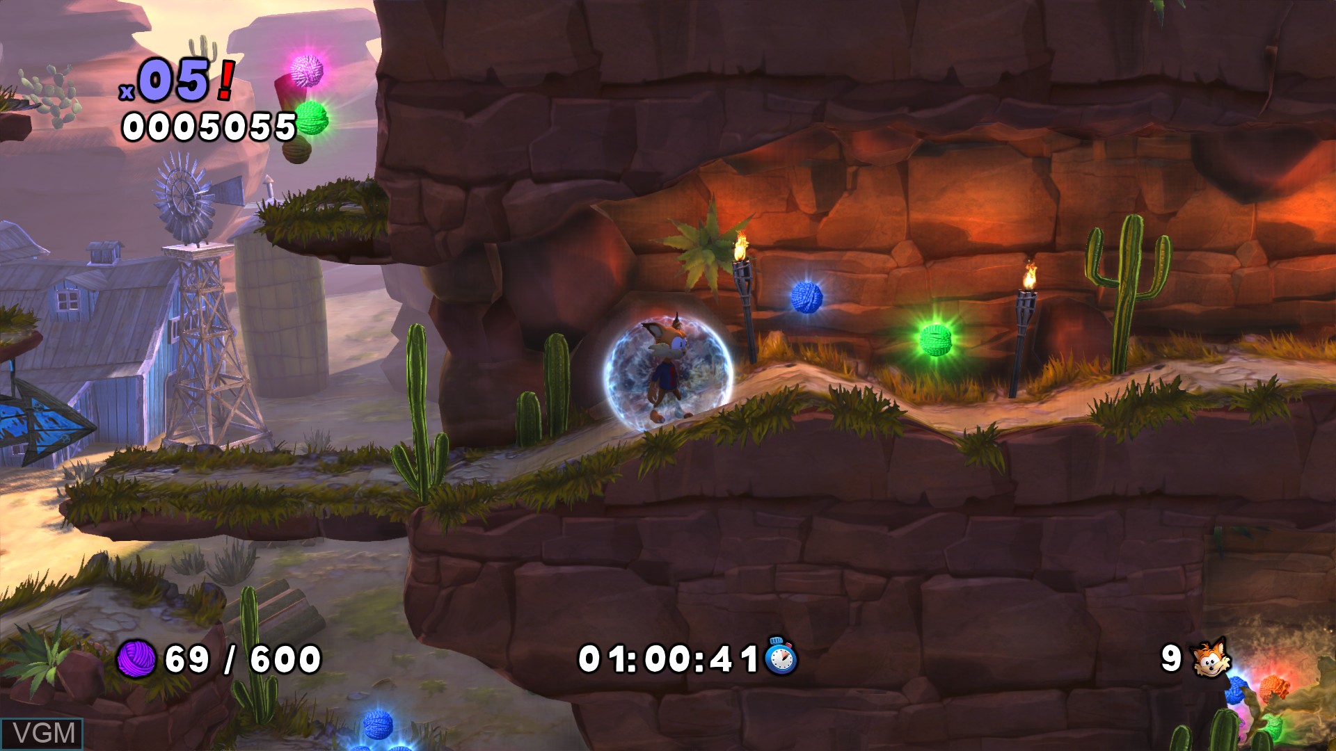 In-game screen of the game Bubsy - The Woolies Strike Back on Sony Playstation 4