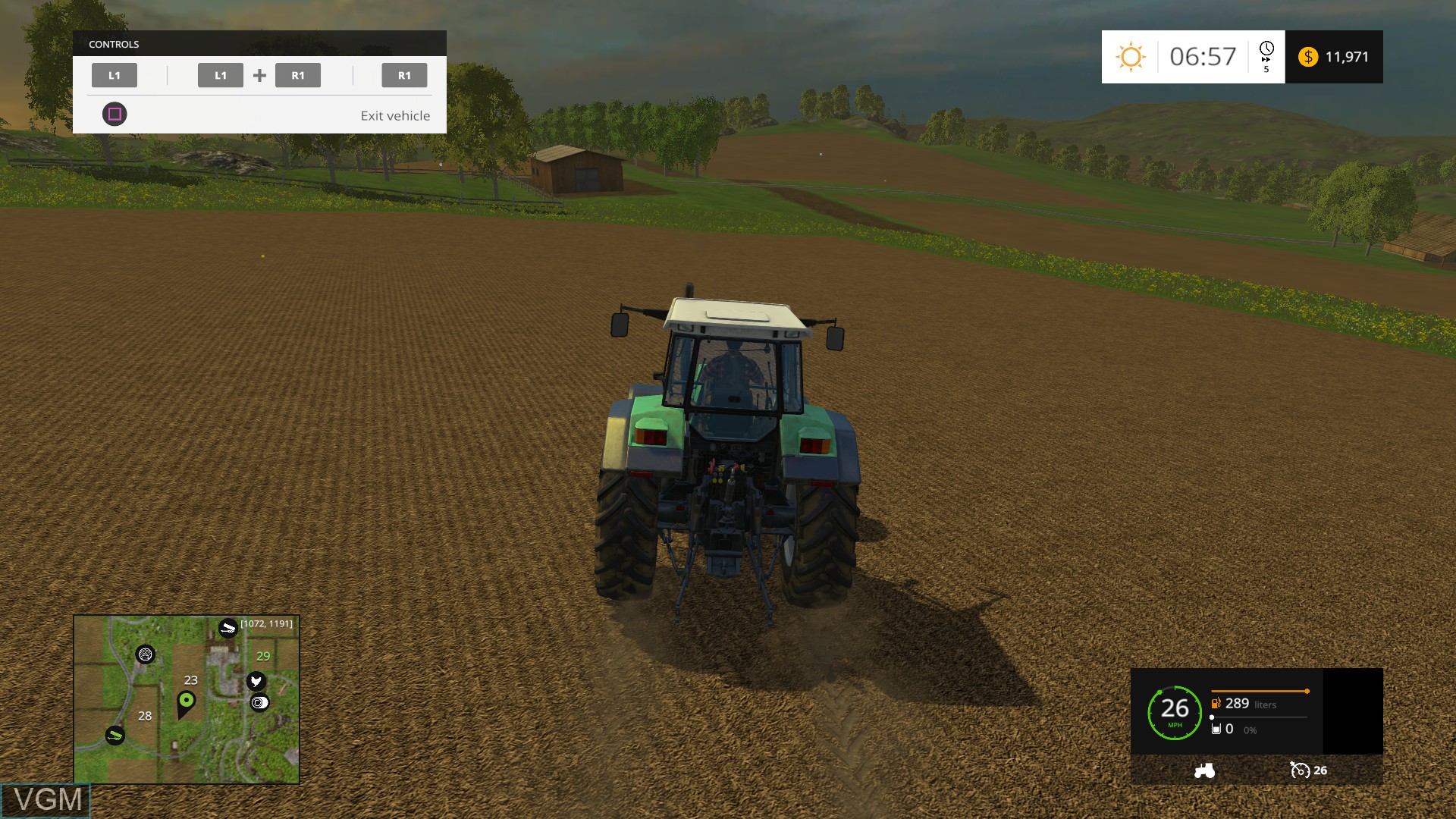 In-game screen of the game Farming Simulator 15 on Sony Playstation 4