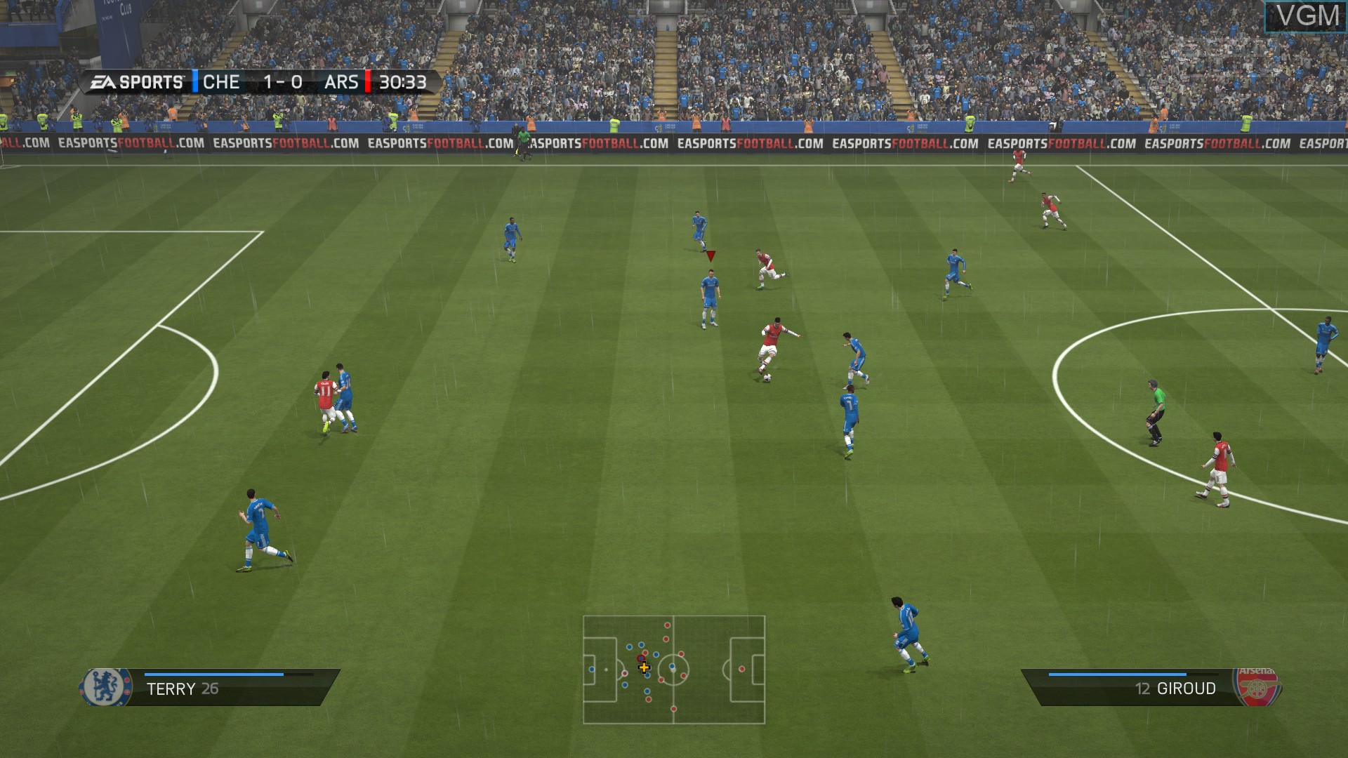 In-game screen of the game FIFA 14 on Sony Playstation 4